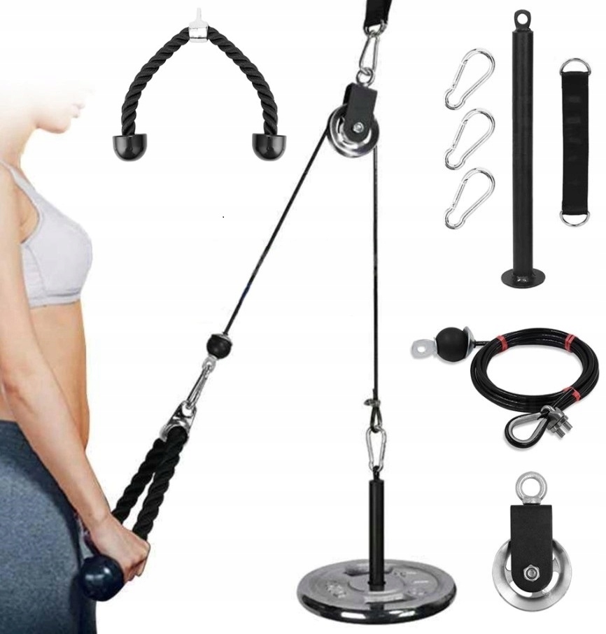 WYCIĄG GÓRNY I DOLNY DOMOWY ZESTAW DO ĆWICZEŃ BLOCZEK TRENINGOWY 100KG PRO