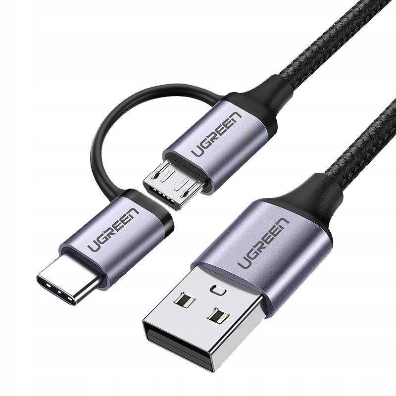 Ugreen Kabel Przewód 2W1 Usb Micro Usb Usb Typ C 1M 2,4A Czarny (30875)