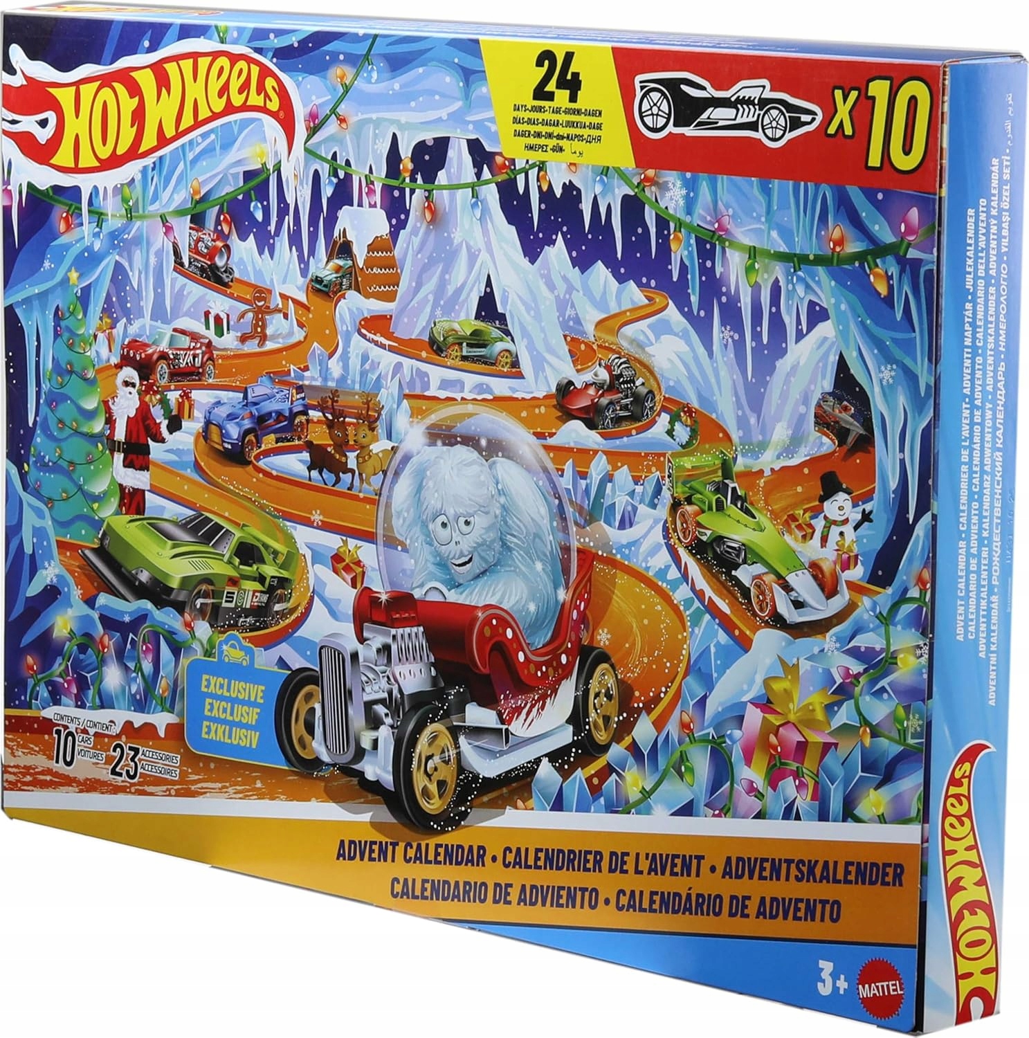 Адвент-календарь Hot Wheels 2026, 10 машинок 1:64 и зимние аксессуары, от 3 лет