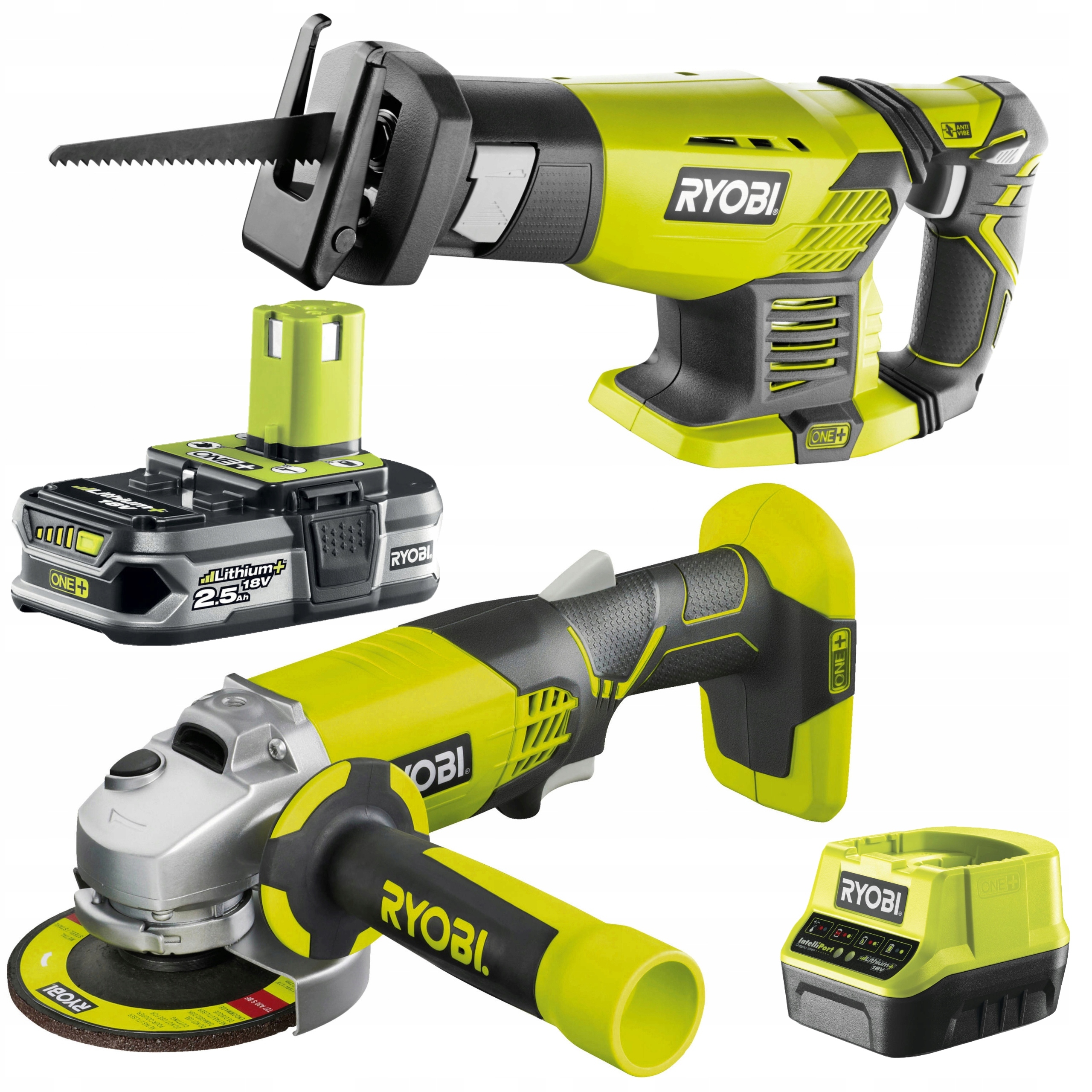 Úhlová Bruska Ryobi 115 mm R18AG+ Pila Ocaska RRS1801M Baterie +2,5AH