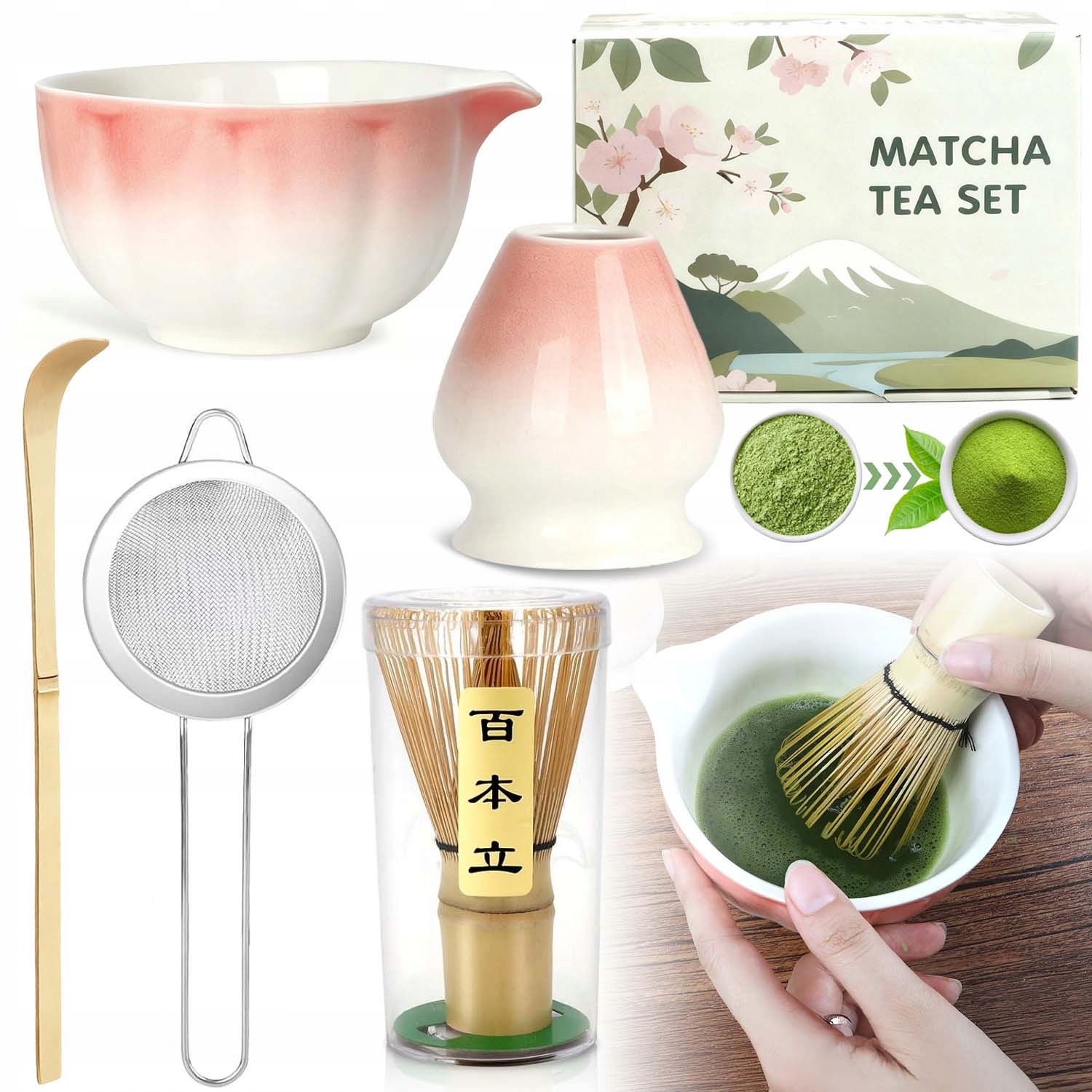 Levně Bambusová Dárková Sada Čaje Matchy Chashaku Šlehací Metla Lžíce Matcha