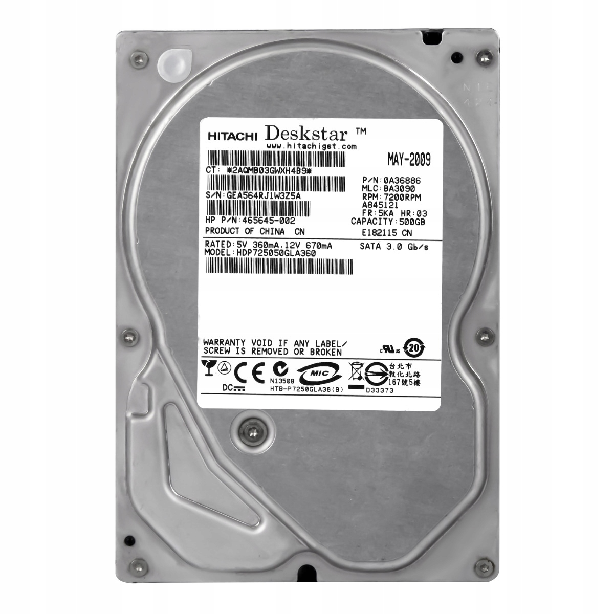 Hp 465645-002 500GB 7.2K Sata II HDP725050GLA360