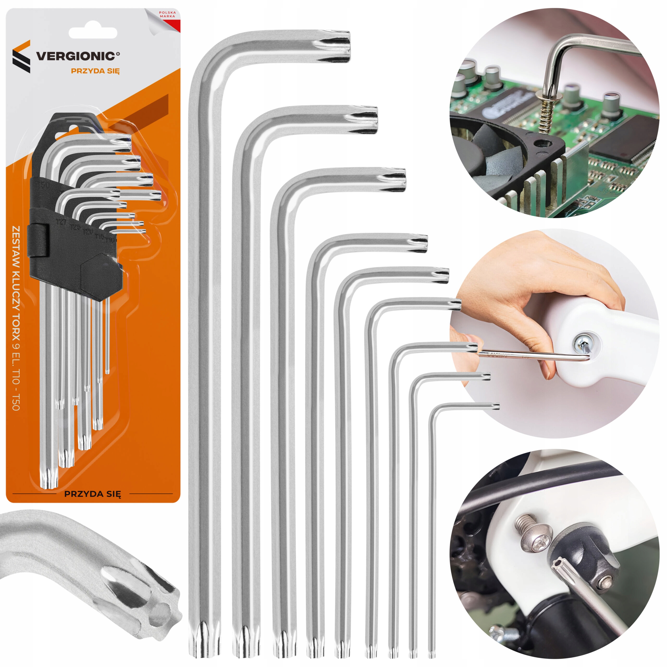 Klucze Imbusowe Imbusy Torx "L" Z Otworem Gwiazdkowe T10-T50 9 El. Zestaw