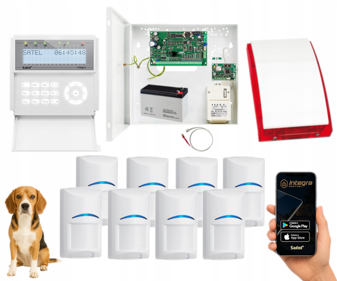 Zestaw Alarmowy Satel Integra 32 8 Czujek Bosch Pet Gsm Sms Aplikacja