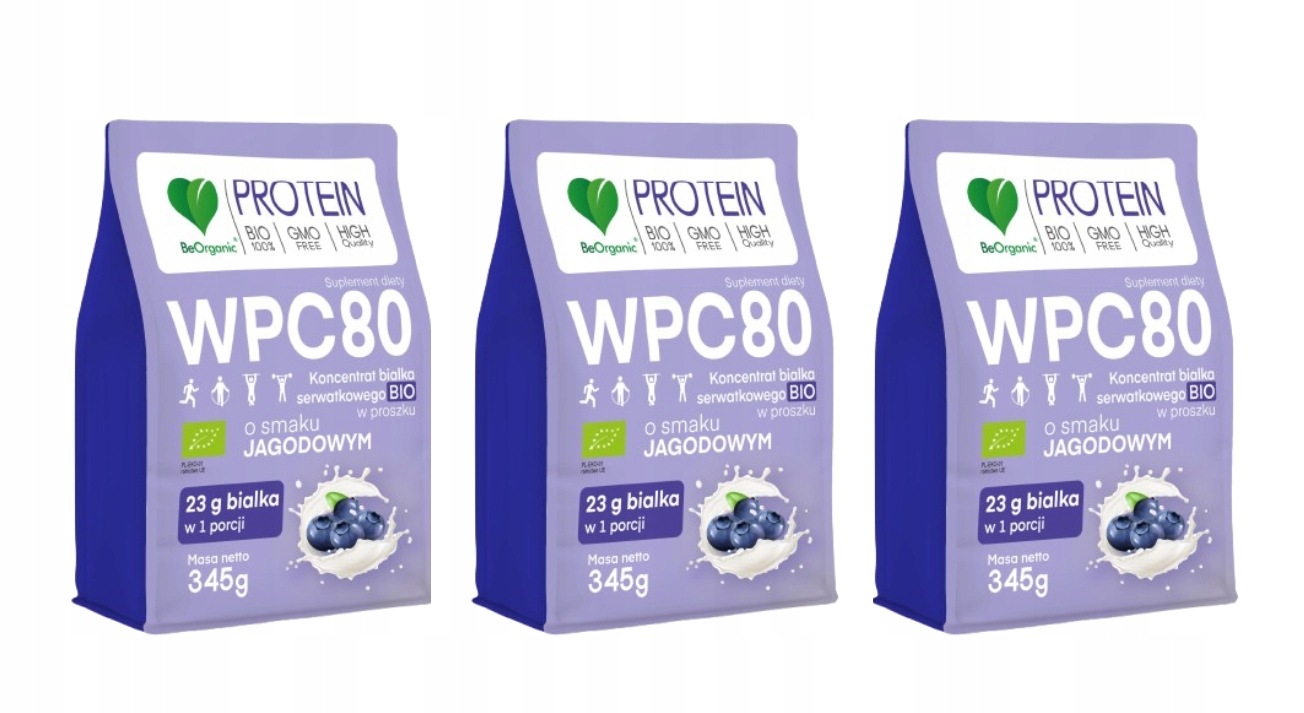 BeOrganic Wpc 80 3 x Organický proteinový prášek s bobulemi Trénink na kostní hmotu