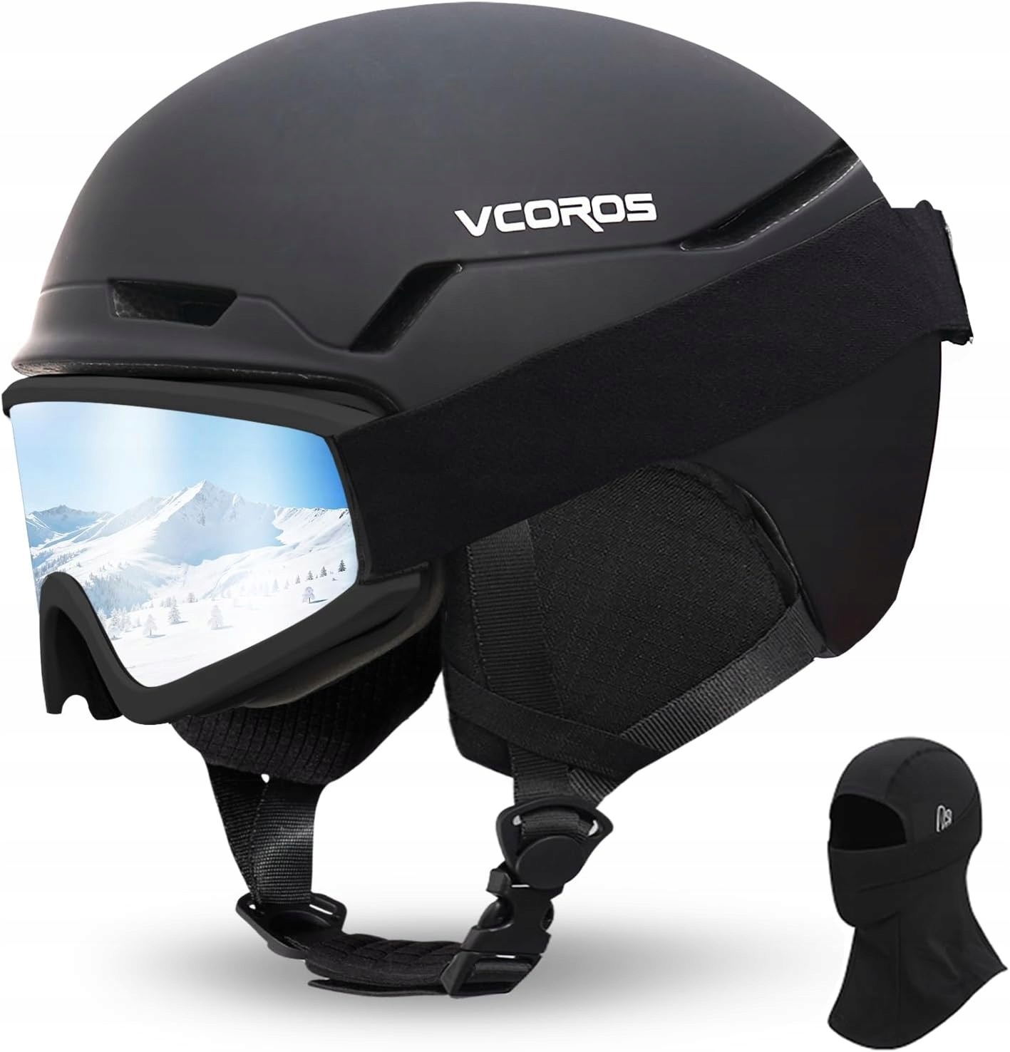 Kask Narciarski Snowboardowy Gogle Kominiarka Vcoros Roz. L 60-61 CM Czarny