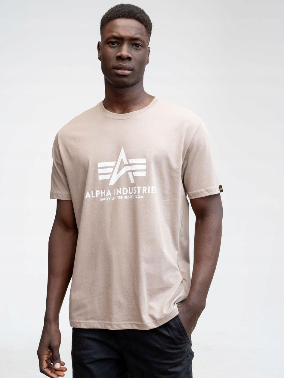 Tričko Tričko s krátkým rukávem Pánské béžové Alpha Industries Basic L