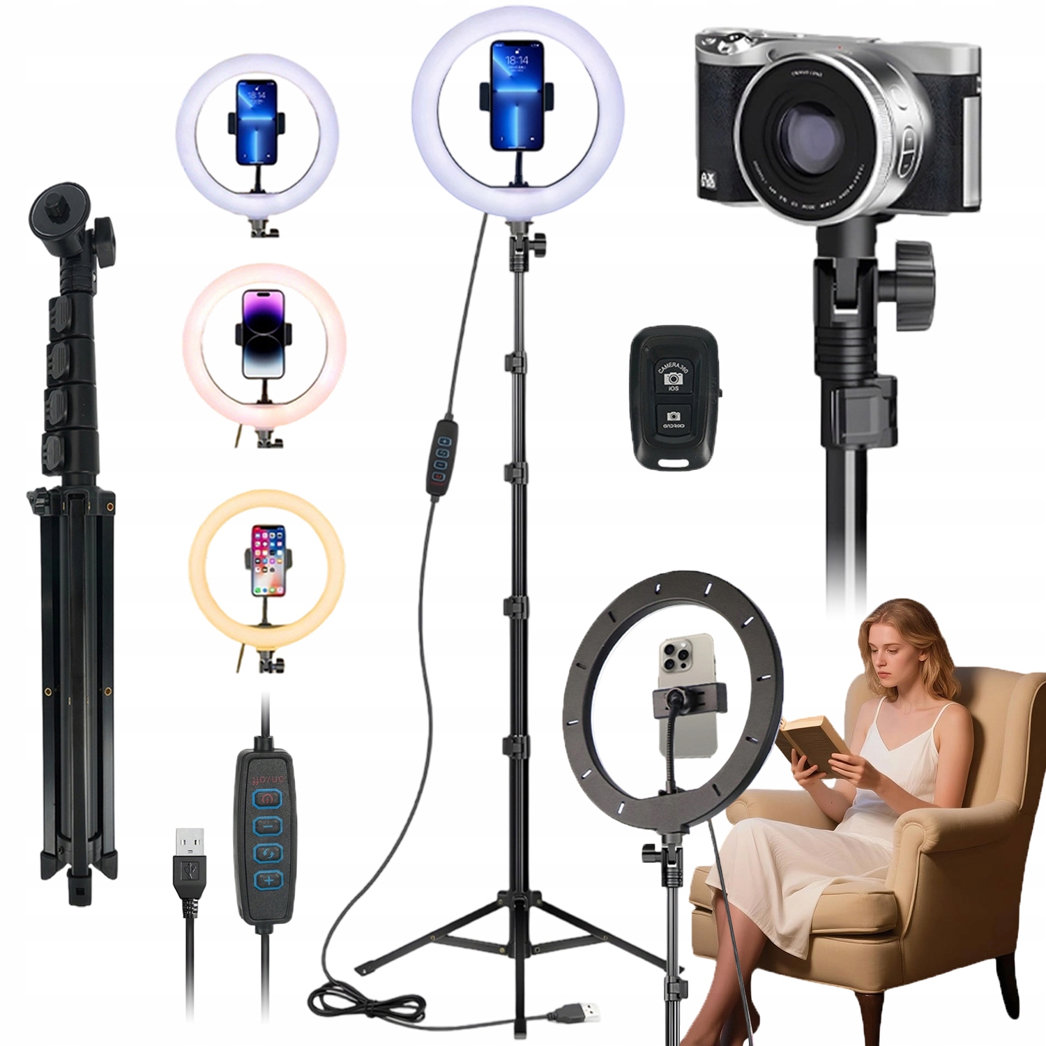 Profesionální Led Lampa Ring 80-190 CM Pro Fotografování Make-upu, Masivní Stativ