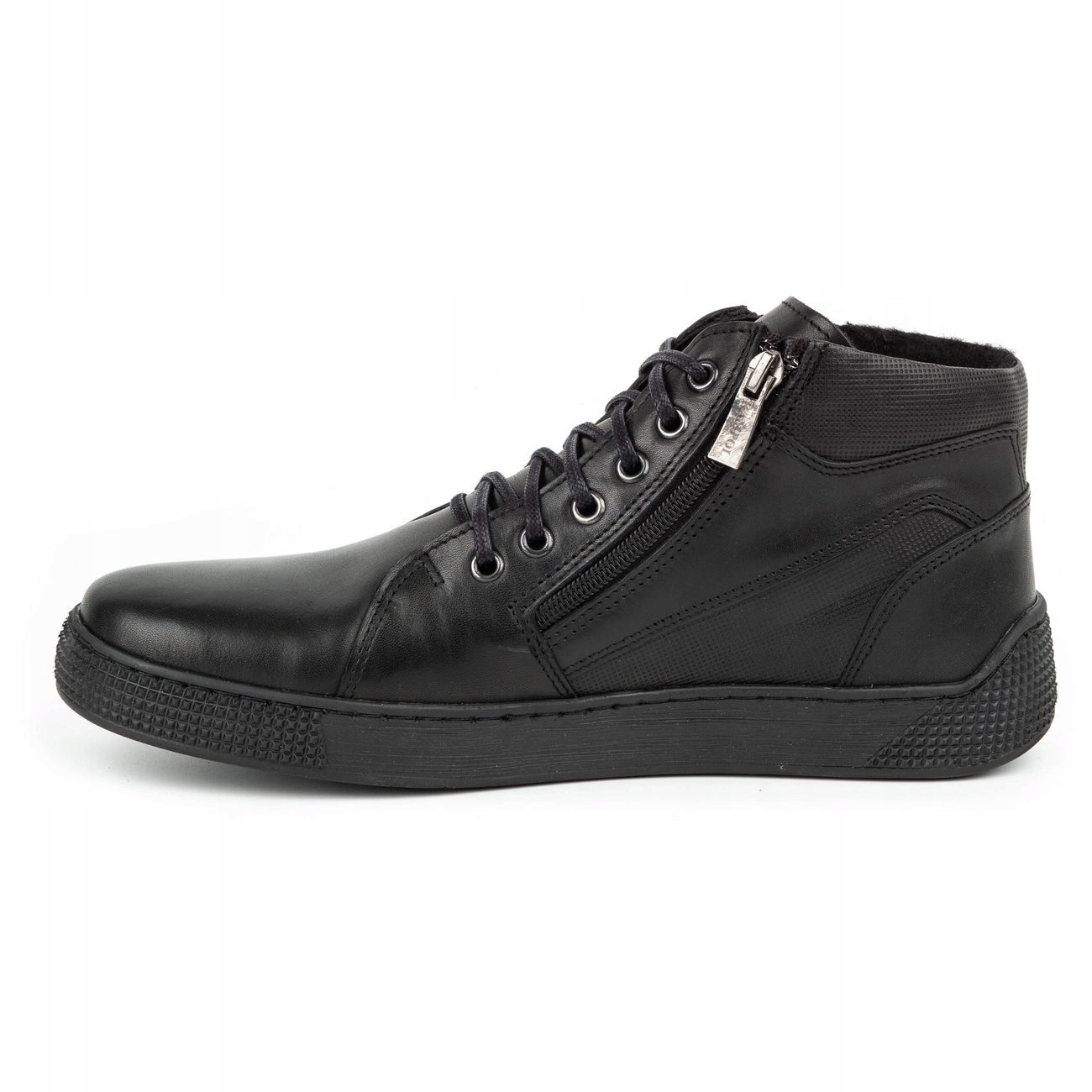 Buty męskie ocieplane skórzane za kostkę z zamkiem z boku 120KAM czarne 42 Rozmiar 42