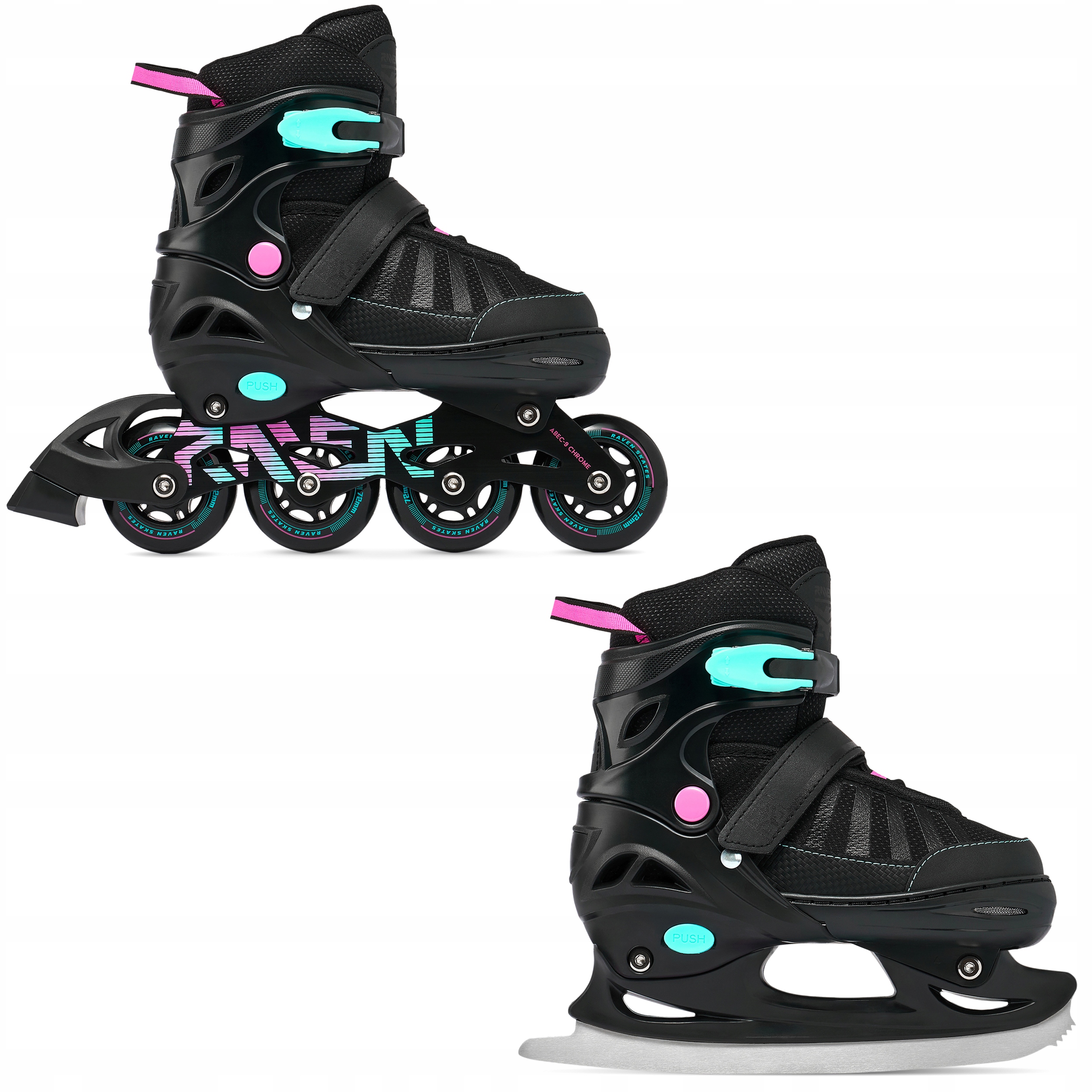 Rolki Łyżwy figurowe 2w1 Regulowane Raven Oxen Mint/Pink 34-37