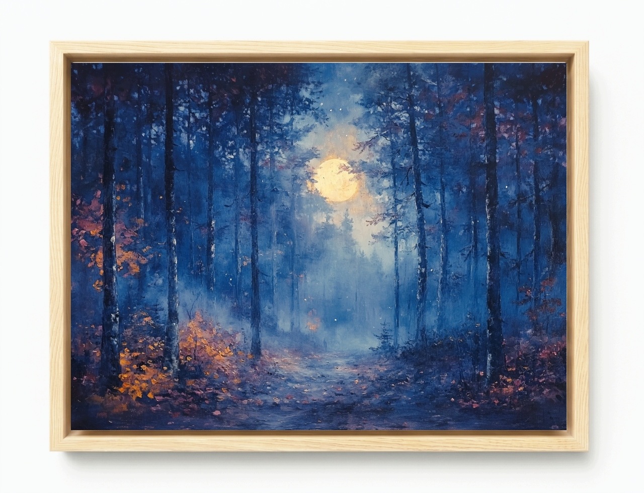 Obraz Rám Americký Box Krajina Stromy Les Noc Cesta Měsíc Úplněk 100x75