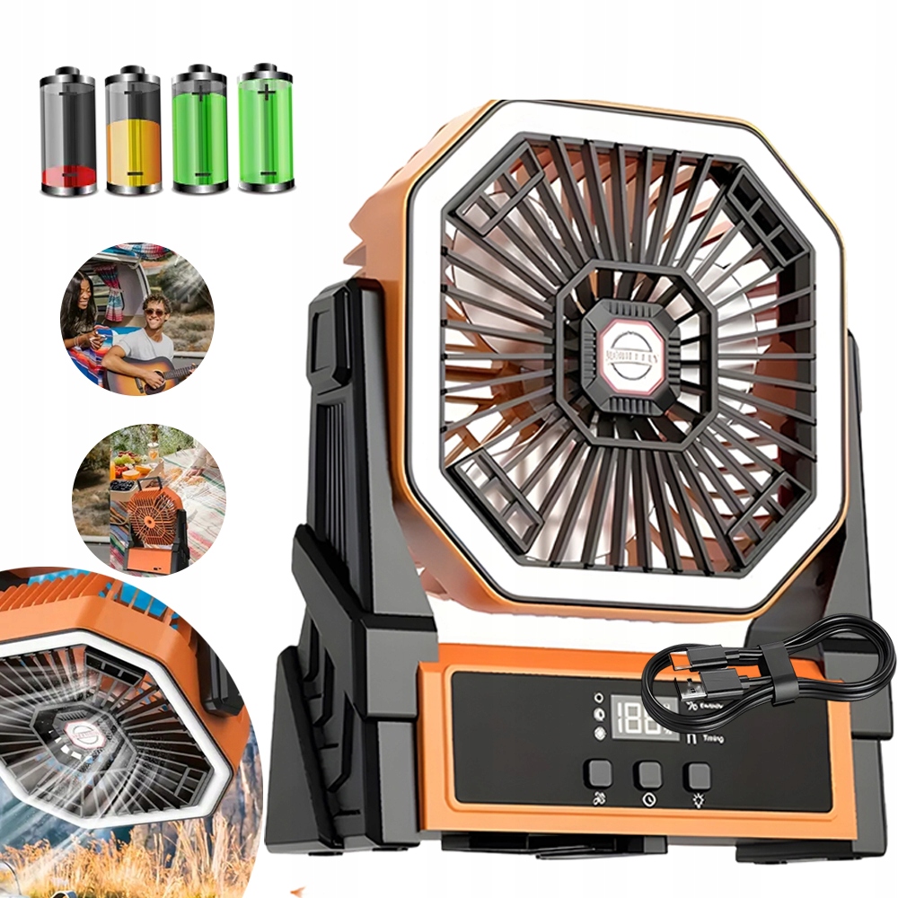 Skládací Ventilátor S Hákem, 4 Rychlosti, Časovač 270° Otáčení Na Camping Pikni