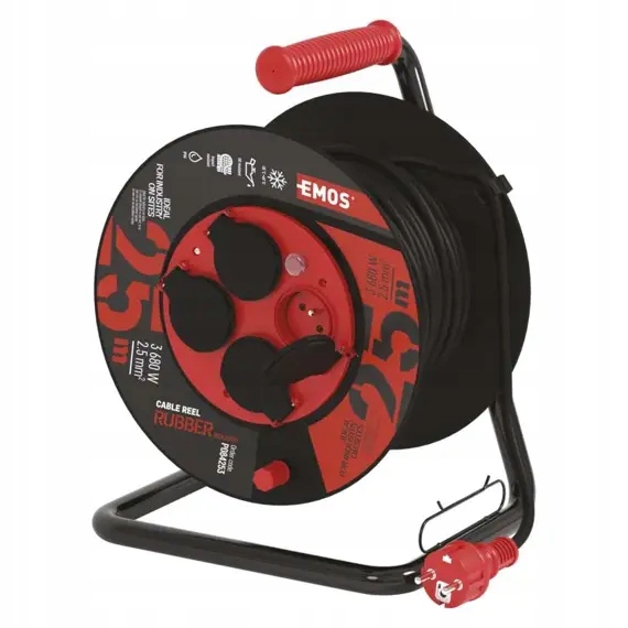 Emos kabel 230V prodlužovací 25m/4Z guma 3*2,5mm buben IP44 P084253