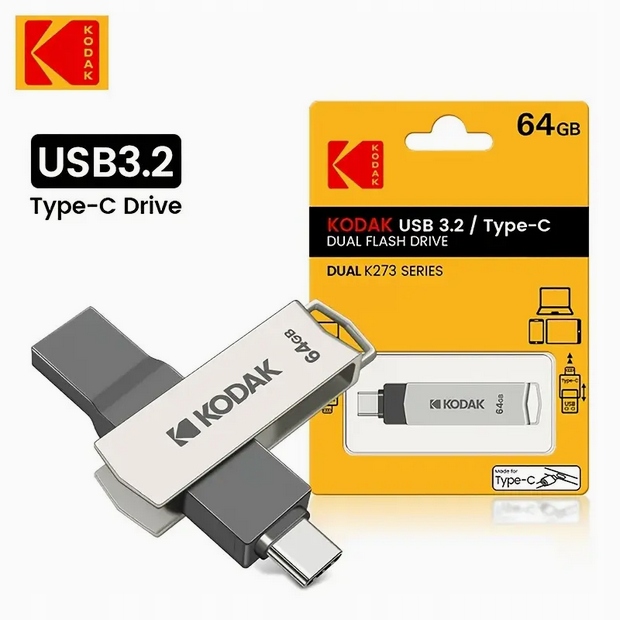 Pendrive Kodak Dual K273 64 Gb Usb 3.2 szary