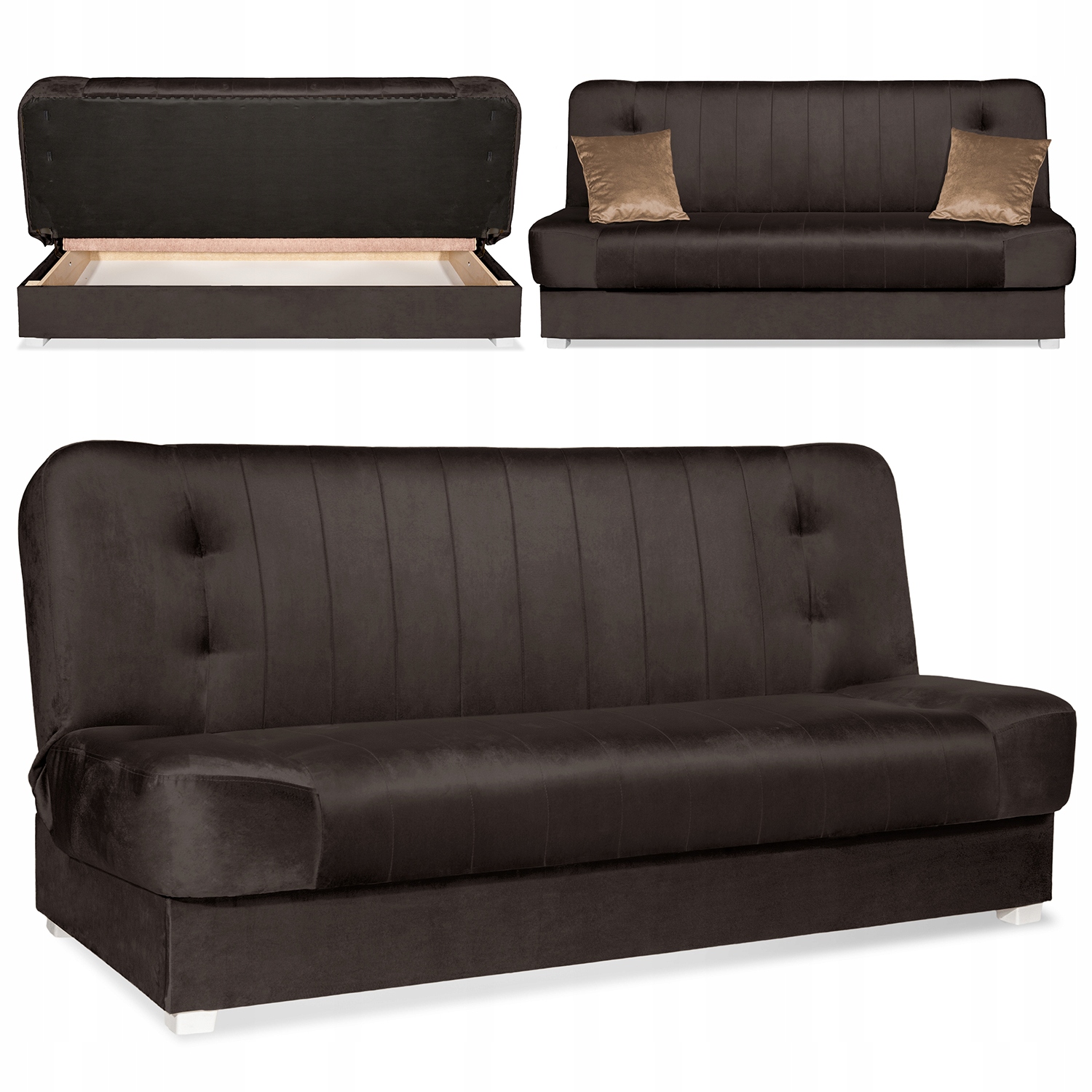 Rozkládací pohovka s funkcí spaní Dvoumístná Velurová Hnědá Piano 2