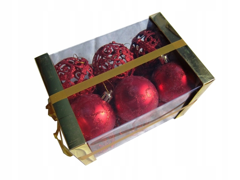 

Bombki nietłukące Czerwone 6cm. Ażur i mat12szt.