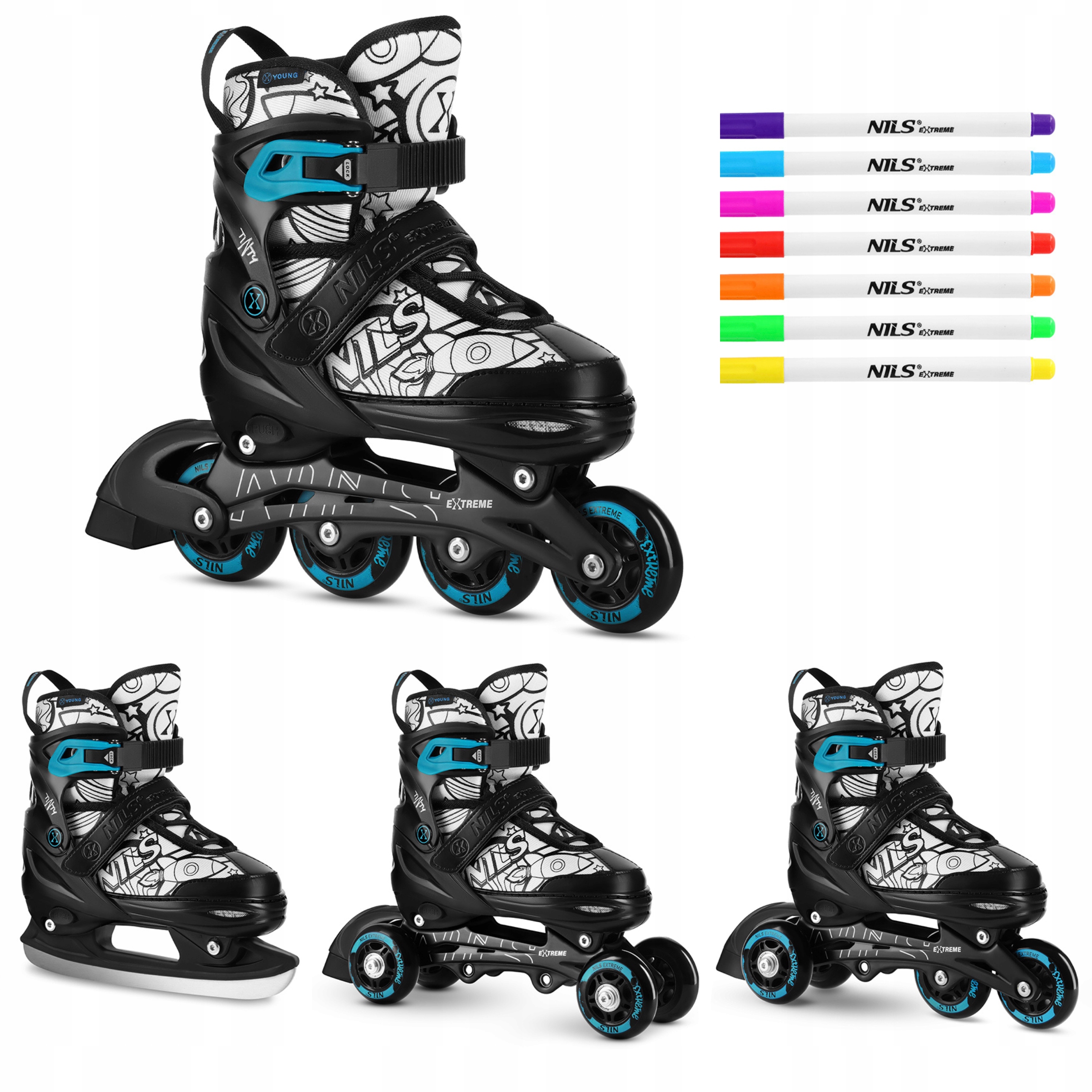 Rolki 4w1 31-34 zielone łyżwy wrotki kolorowanka markery Nils Extreme