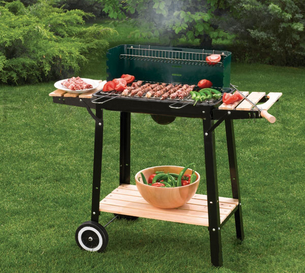 

Stabilny grill Wózek 2 ruszty 3 półki+ Popielnik