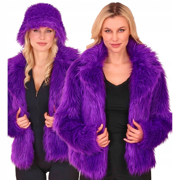 Dámská Bunda Fialová Chlupatá Disco Párty Karneval XXL