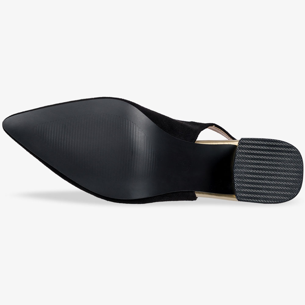 CZÓŁENKA DAMSKIE NA OBCASIE KLOCKU Z ODKRYTĄ PIĘTĄ WKŁADKA SKÓRA OZDOBA 37 Kolor czarny