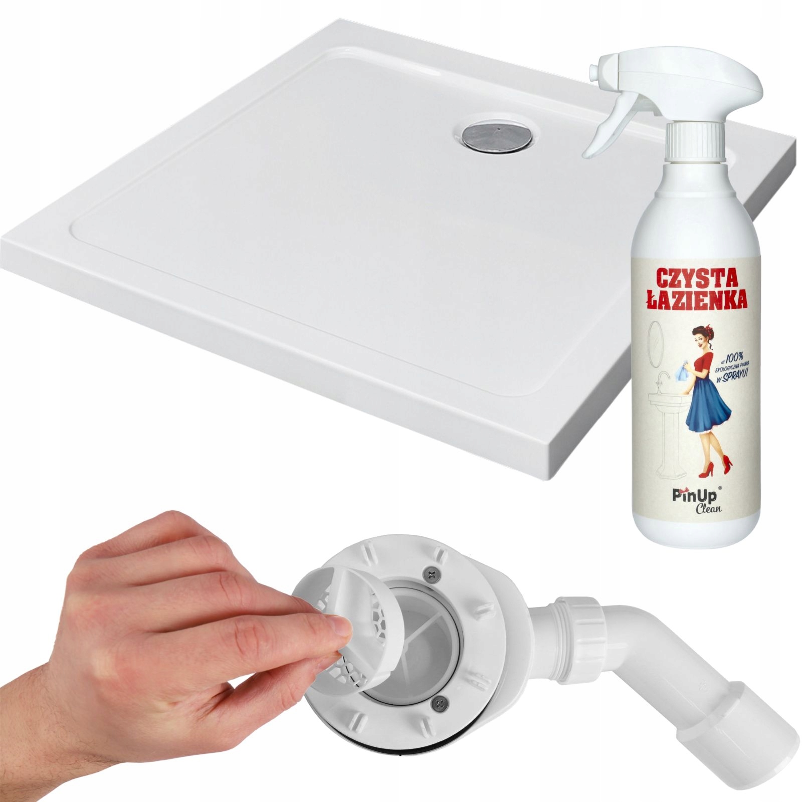 Brodzik 100x100 kwadratowy prysznicowy biały white akrylowy syfon Standard