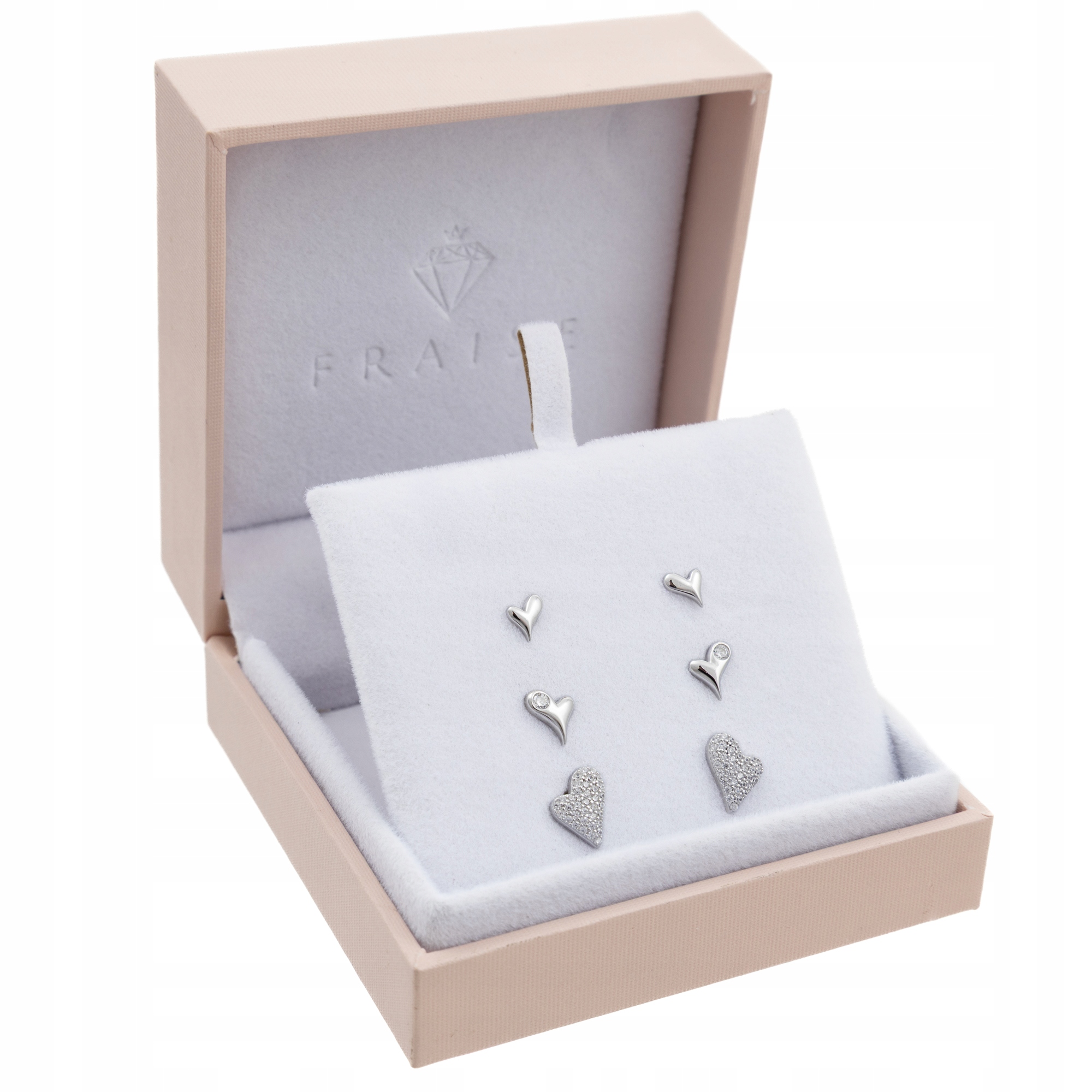 Fraise Stříbrné 925 Srdíčka se zirkony náušnice tyčinky 3 Páry
