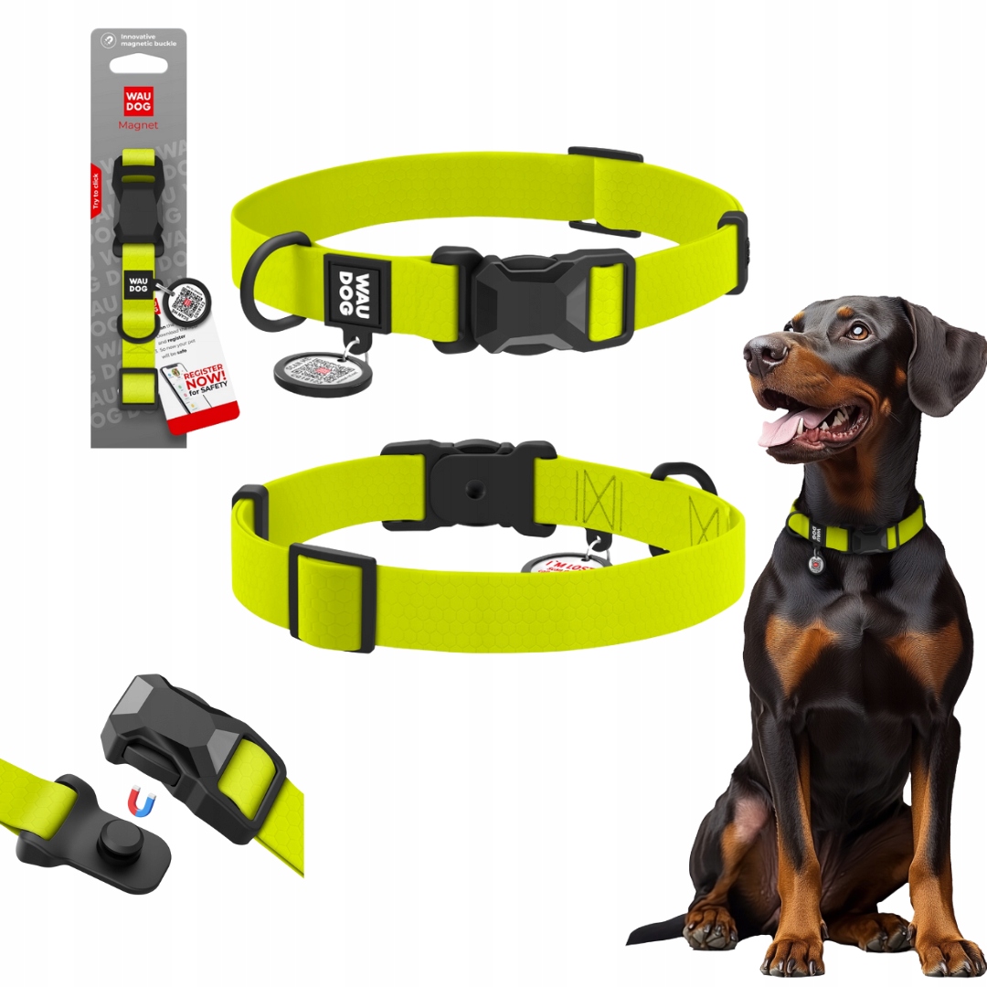 Levně Vodotěsný obojek pro psa, magnetická spona fastex, limetková, velikost L