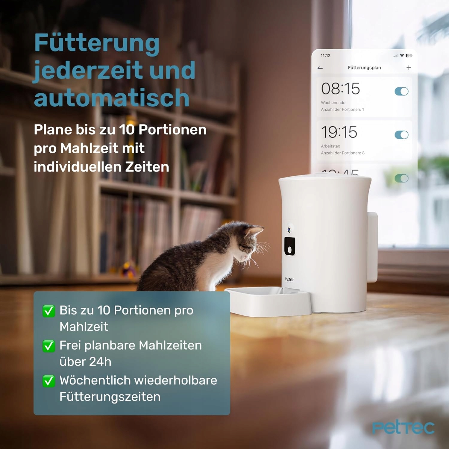 Išmanioji automatinė šėrykla katėms ir šunims su kamera, mikrofonu ir 8 l talpa