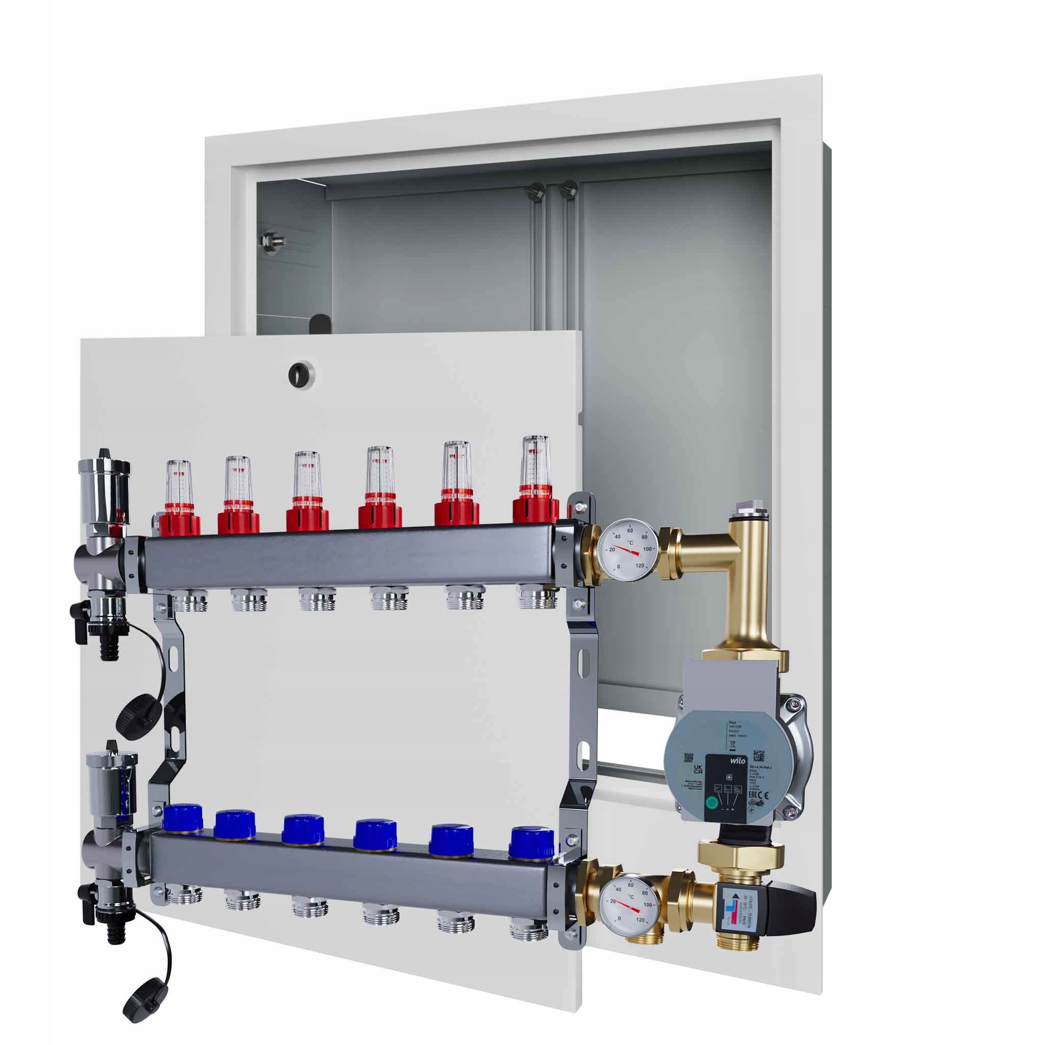 Nerezový rozdělovač pro podlahovku 6 čerpadlo Wilo podomítkový box