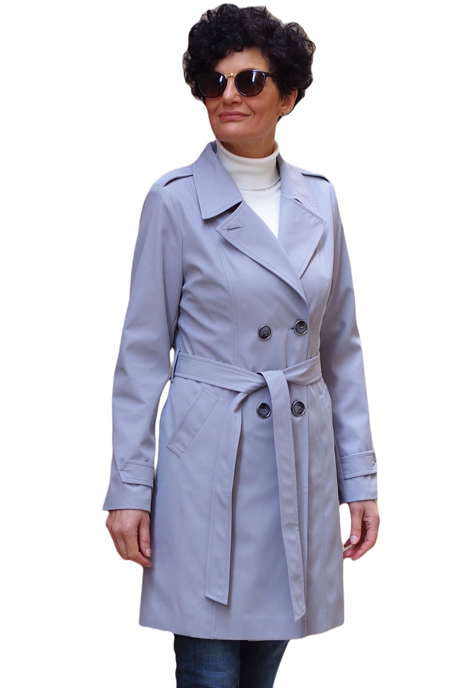 Dwurzędowy Trencz Przejściowy Płaszcz Wiosenny Prochowiec Szary 48