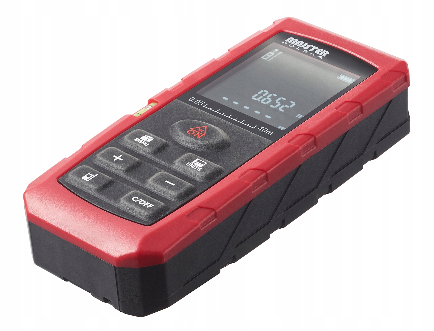 DALMIERZ LASEROWY 40M CYFROWY MIERNIK ODLEGŁOŚCI POZIOMICA LASEROWA MAJSTER Waga produktu z opakowaniem jednostkowym 0.82 kg
