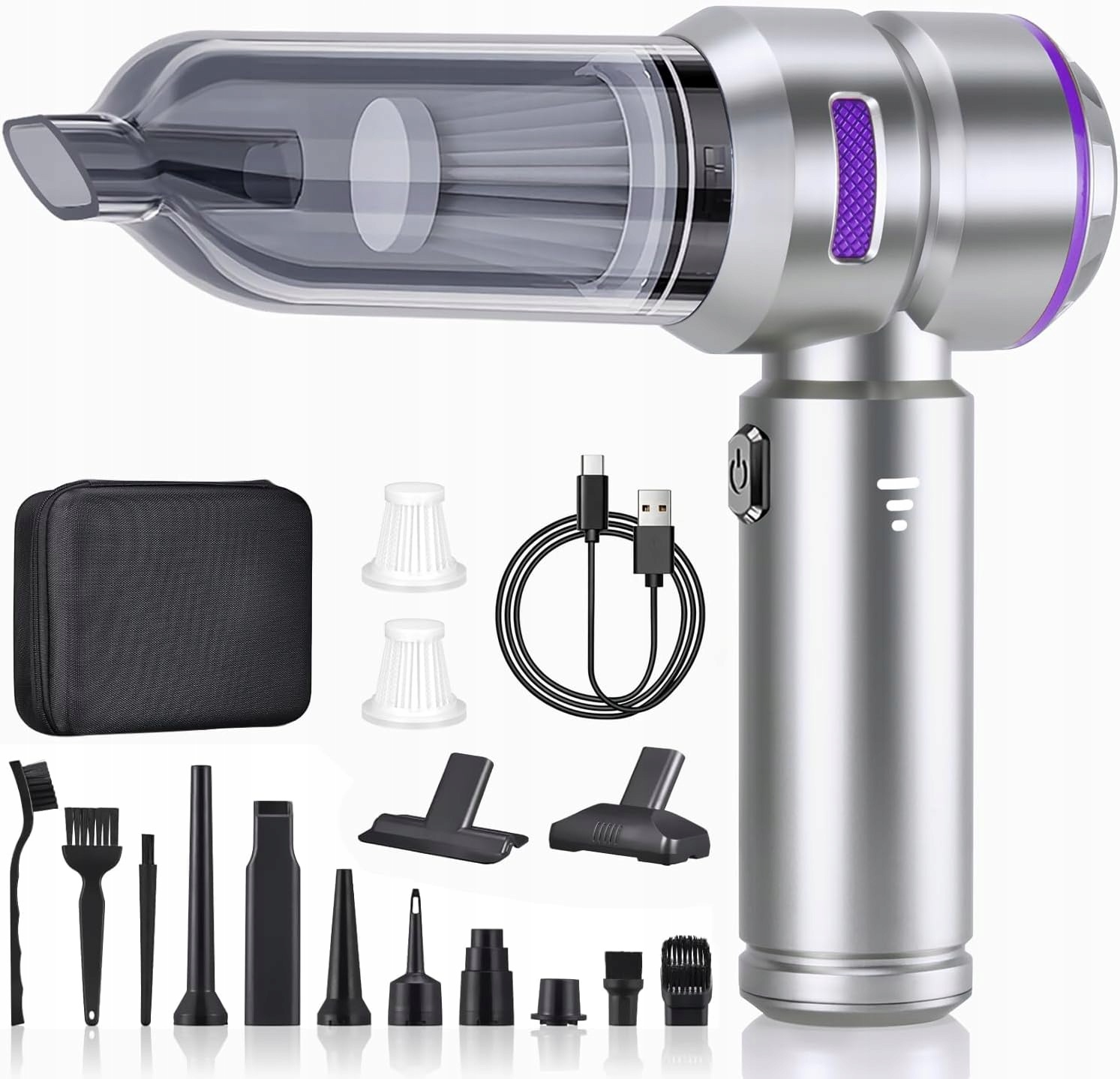 Bezdrôtový vysávač do auta, výkonný, 26000Pa, ručný, 4v1, Usb