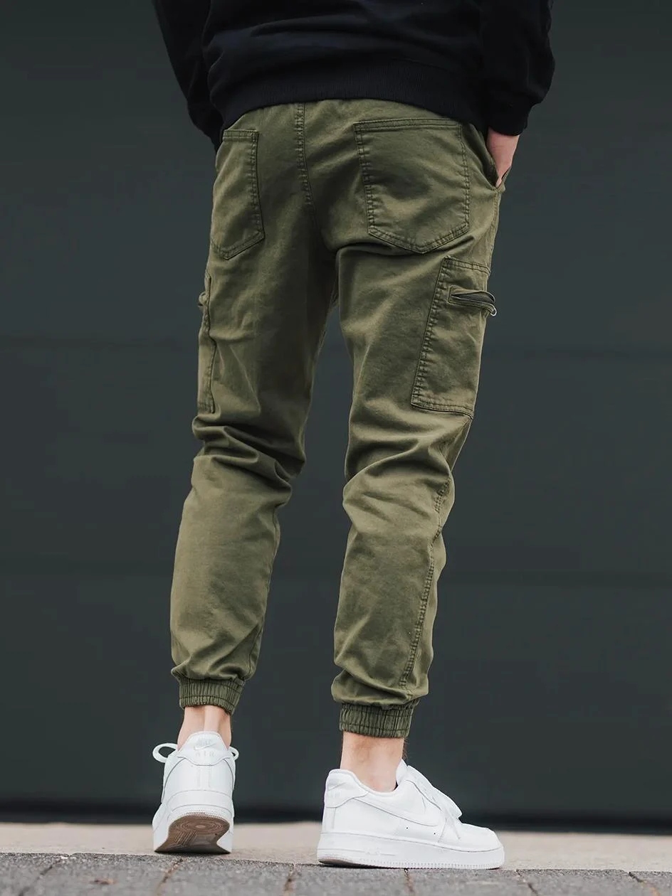 SPODNIE MĘSKIE MATERIAŁOWE BOJÓWKI JOGGER Oliwka Khaki JIGGA WEAR Cargo XL Linia regular