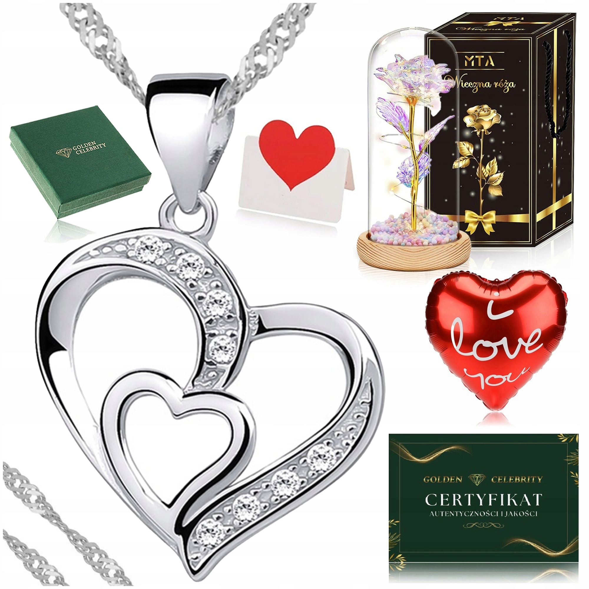 Stříbrný Řetízek Se Srdíčkem 925 Led Věčná Růže Ve Skle Jako Dárek