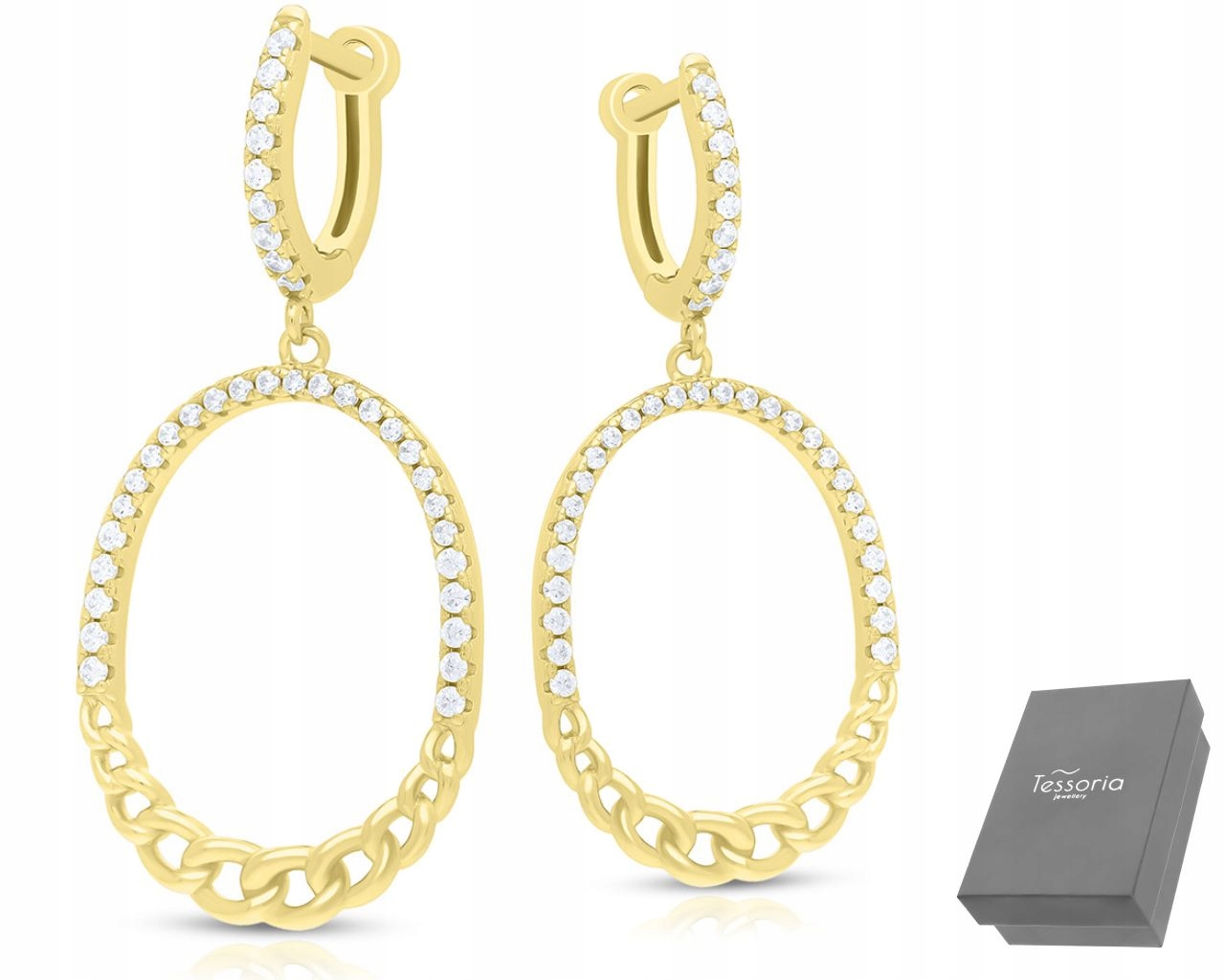 Zlaté Náušnice Závěsné Anglické Zapínání Zirkony Originální Vzor ryzost 925