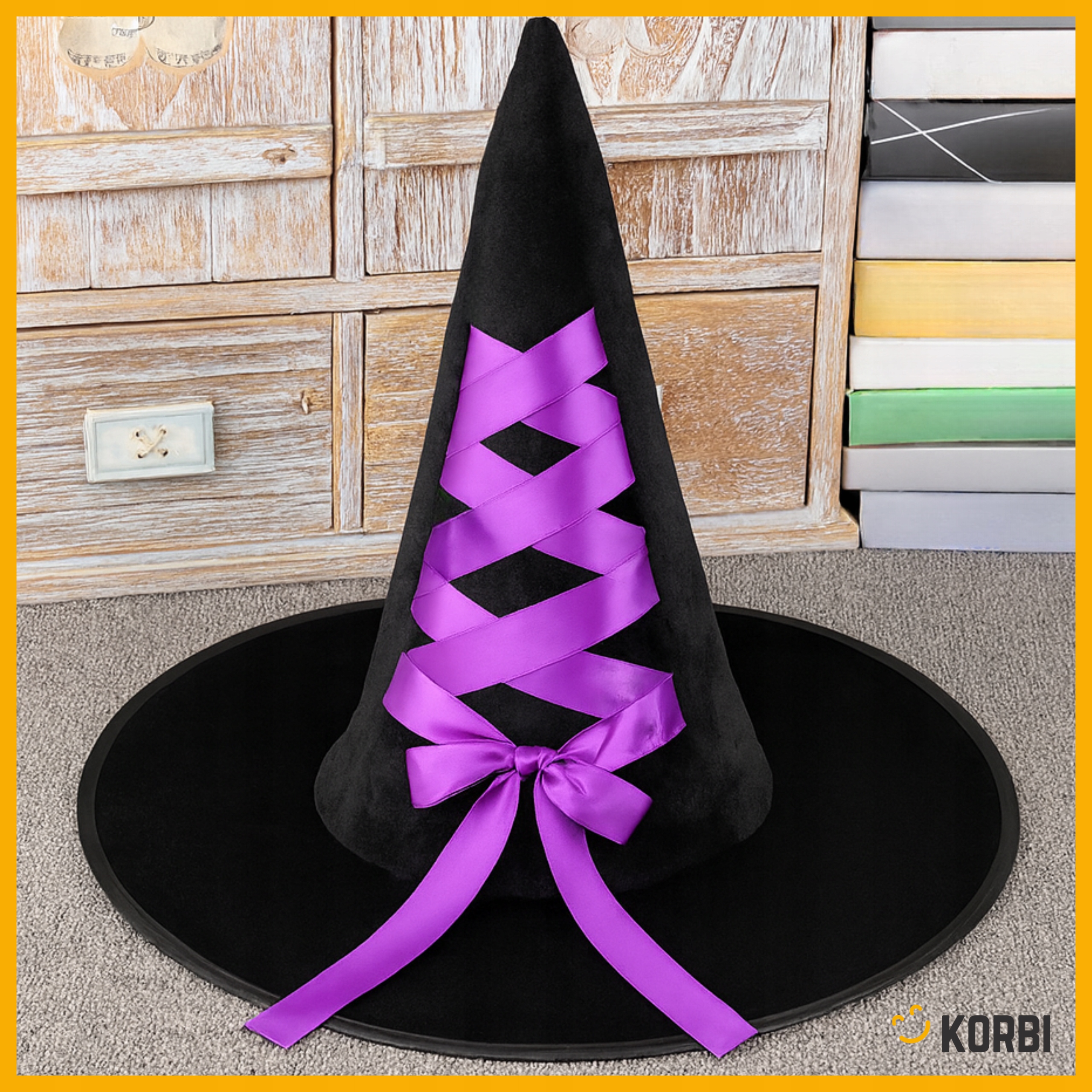KAPELUSZ CZAROWNICY Z FIOLETOWĄ WSTĄŻKĄ KOKARDKĄ WIEDŹMA HALLOWEEN KARNAWAŁ Płeć uniseks