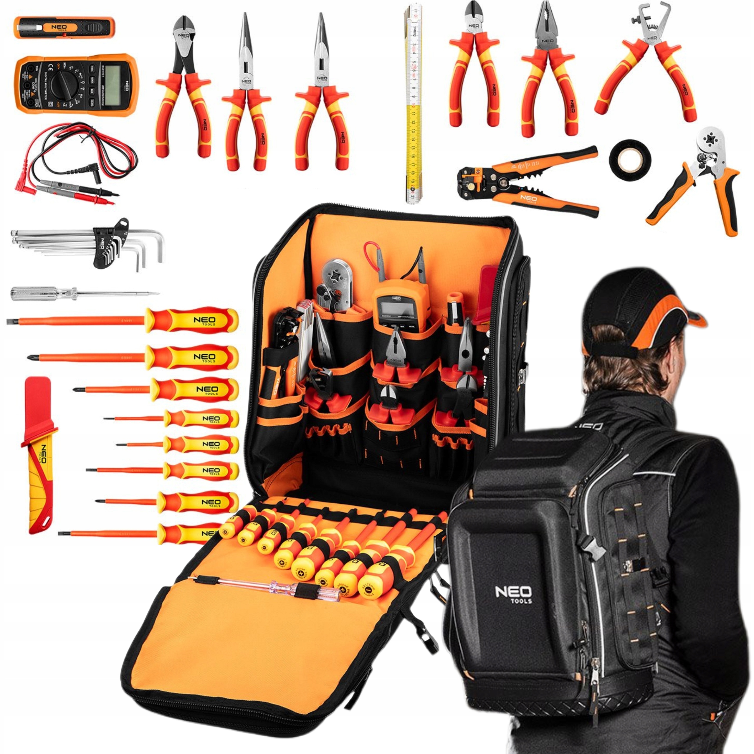 Neo Batoh Elektrika 31ks Sada Náradia Kliešte Multimeter Sťahovák