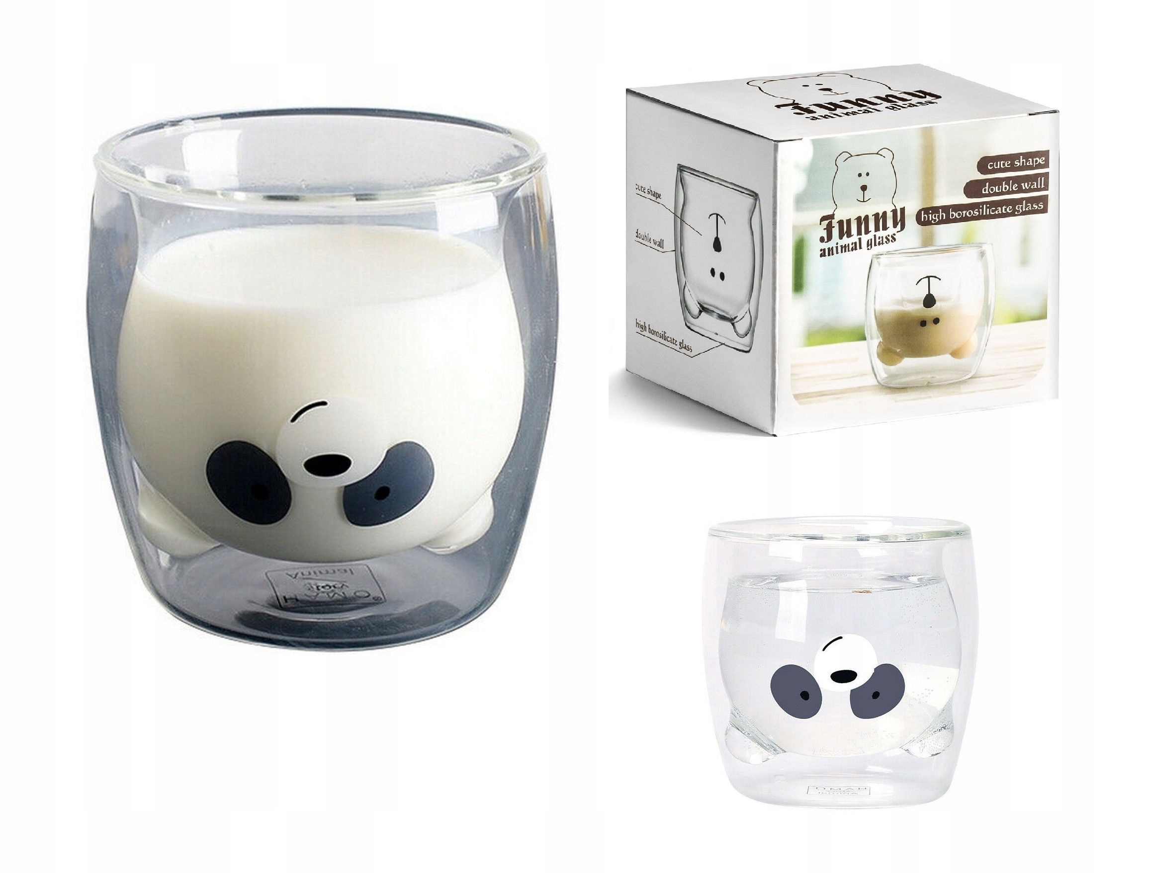2 Ks Sklenice medvídek Panda s dvojitou stěnou 250 ml Sklo 1221
