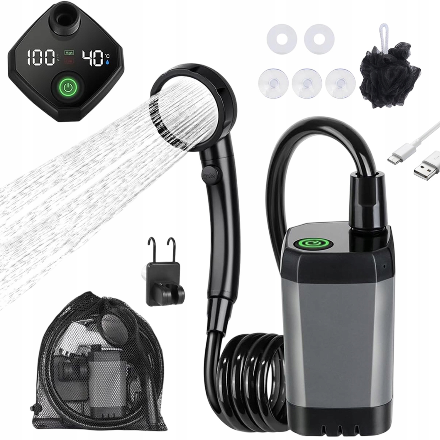 Prysznic Turystyczny Bezprzewodowy Kempingowy Wskaźnikiem Led Z Pompką