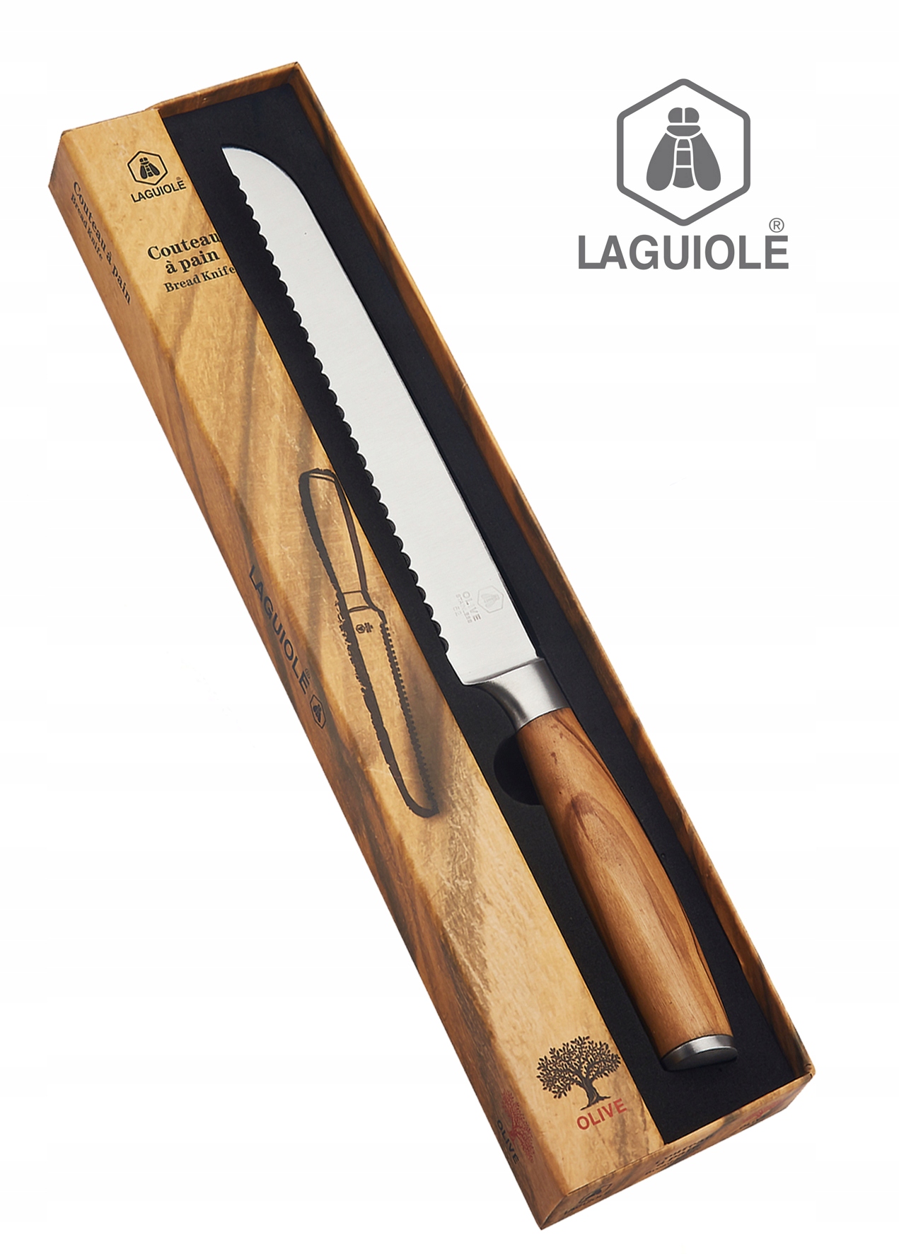 

Nóż do chleba, uchwyt z drewna oliwnego Laguiole