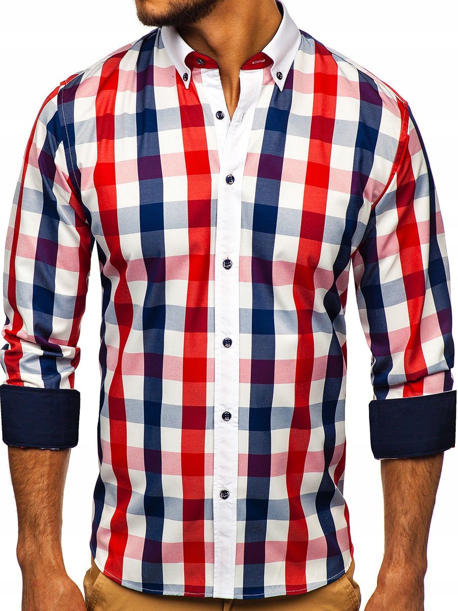 

Koszula Męska W Kratę Czerwona 9718 Denley_s