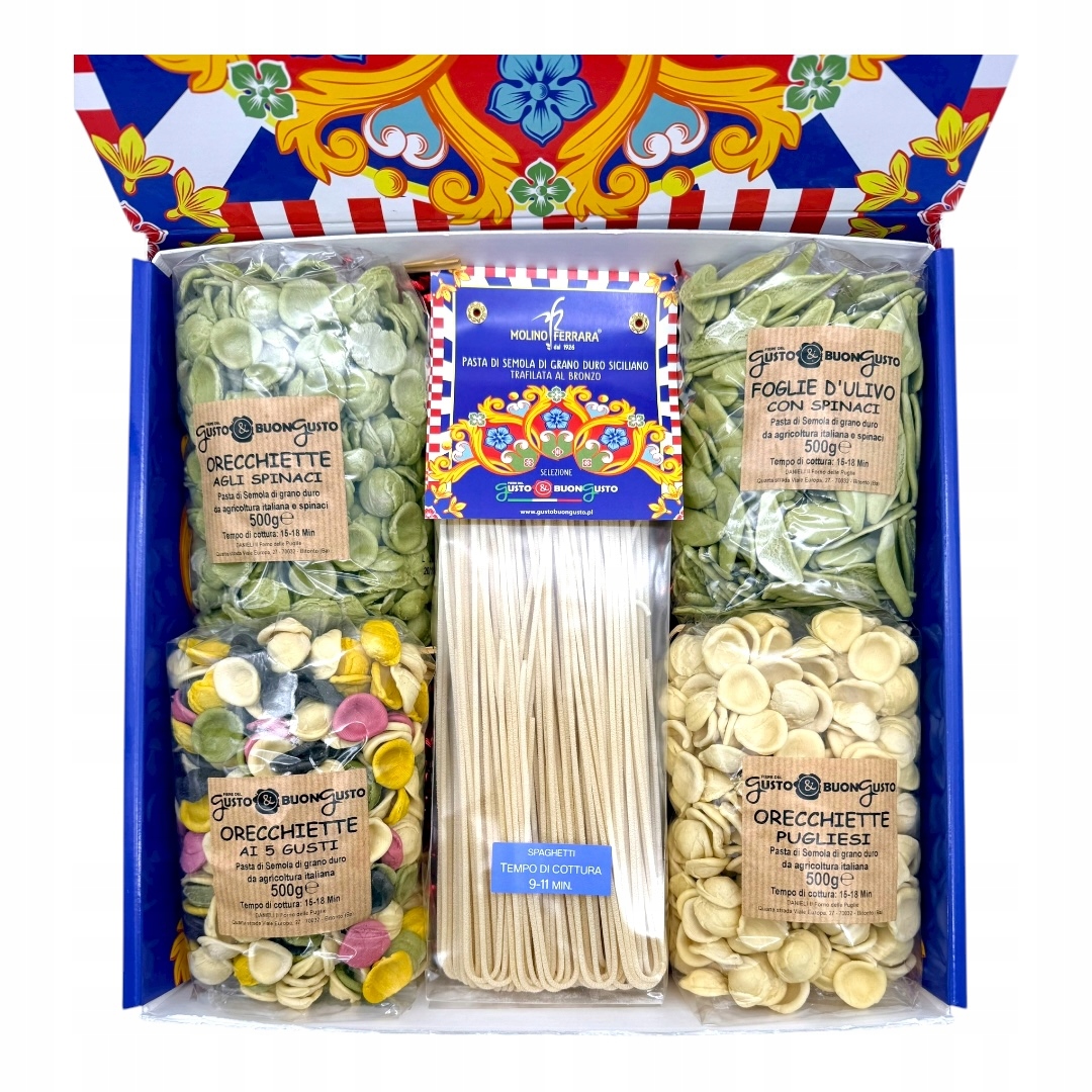 Levně Sada těstovin 3x Orecchiette, Foglie d'ulivo a Spaghetti 2,5 kg