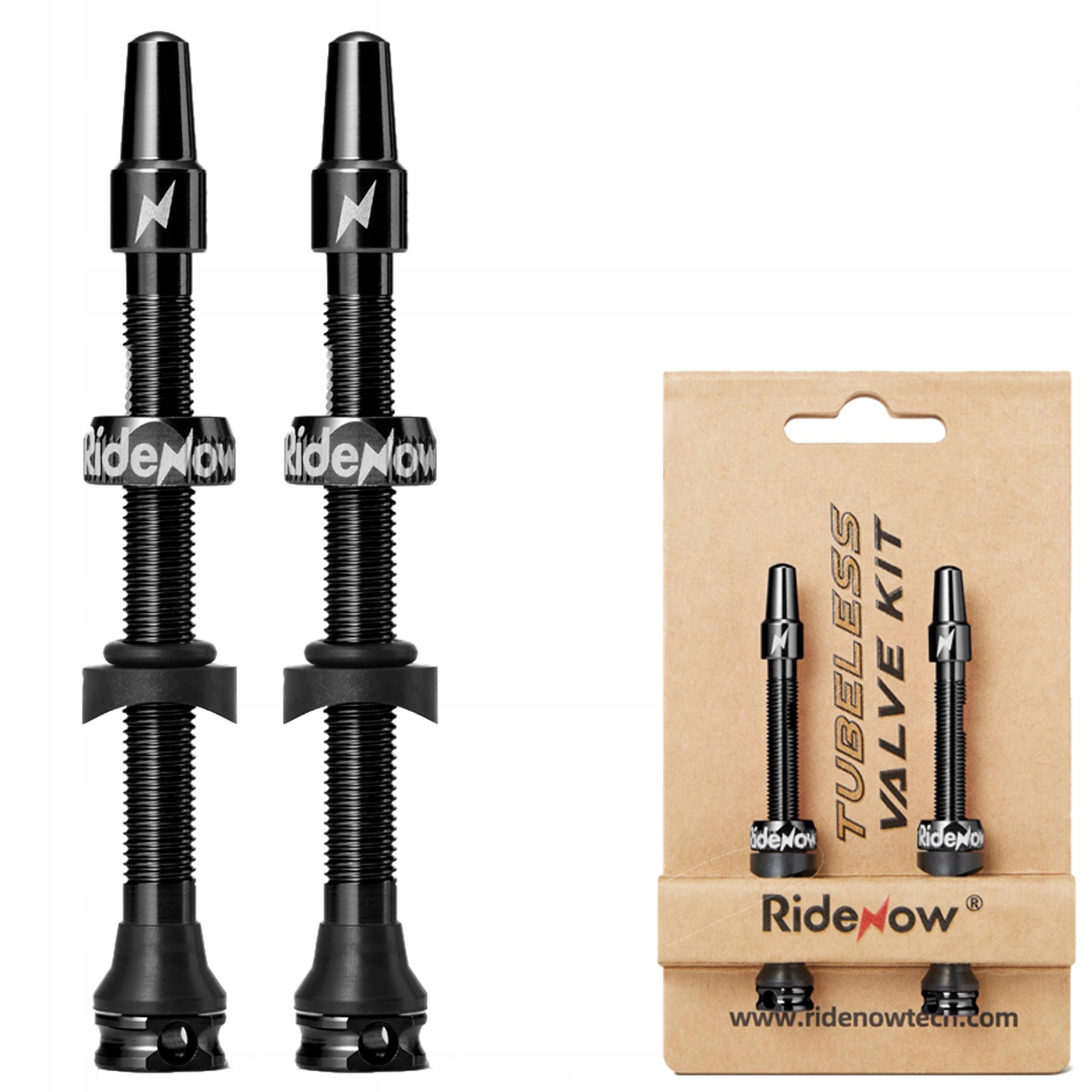 Wentyle Tubeless do Roweru Presta 85mm RideNow Alu Zaworki Czarne Lekkie