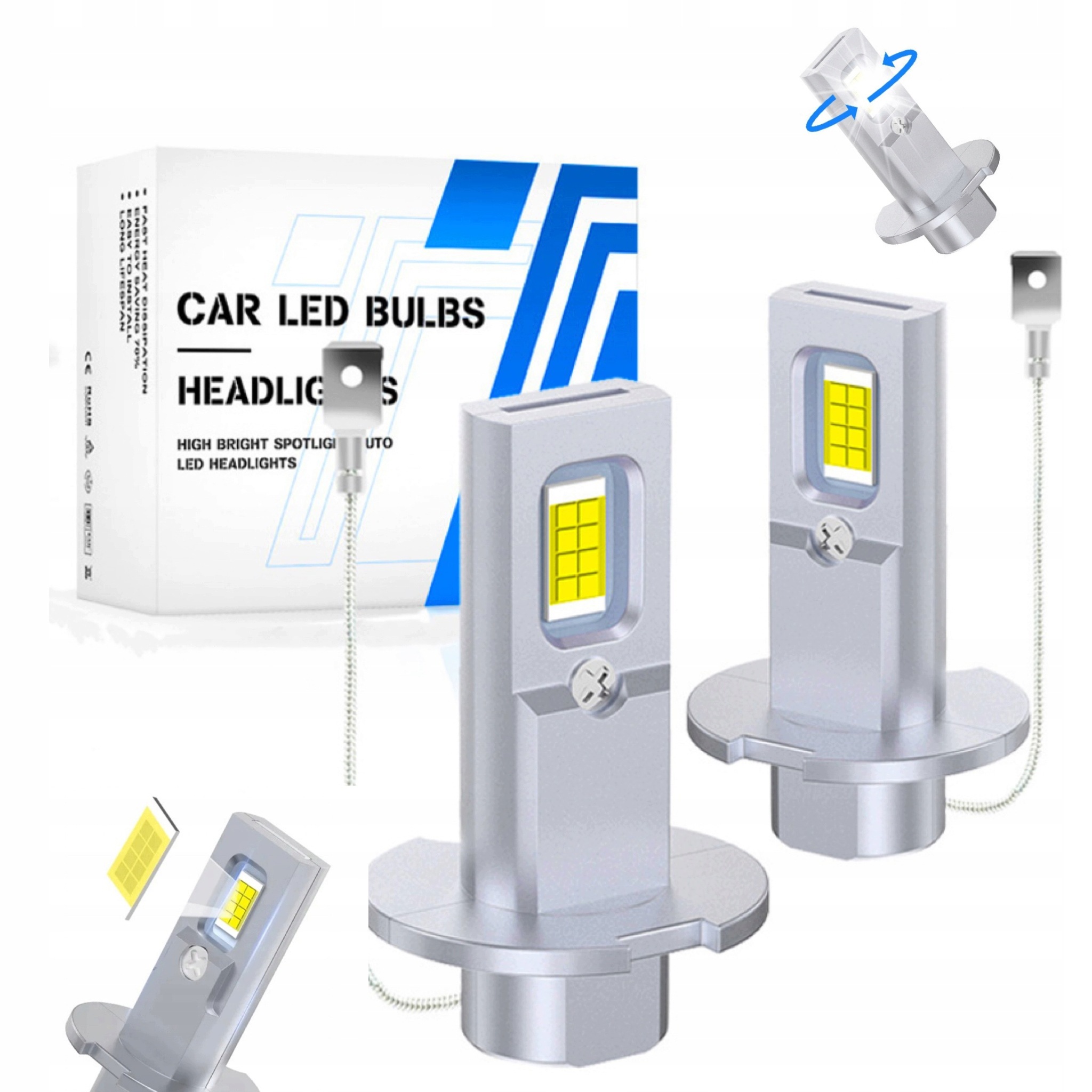 2 Szt H3 Led Żarówki Hq Automotive 12000lm 12-24V Rozmiar 1:1 Plug&play 80W