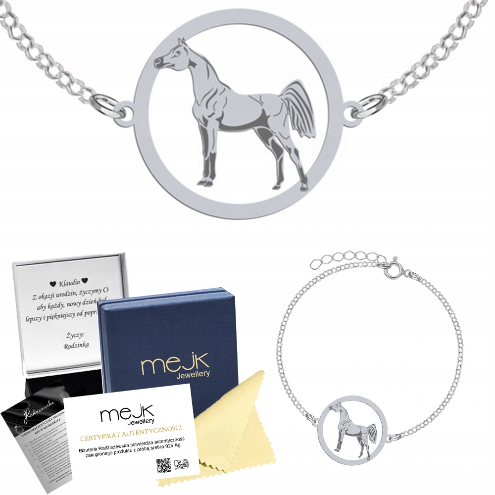 Stříbrný náramek s arabským koněm 925 Řetízek Šperky Gravírování