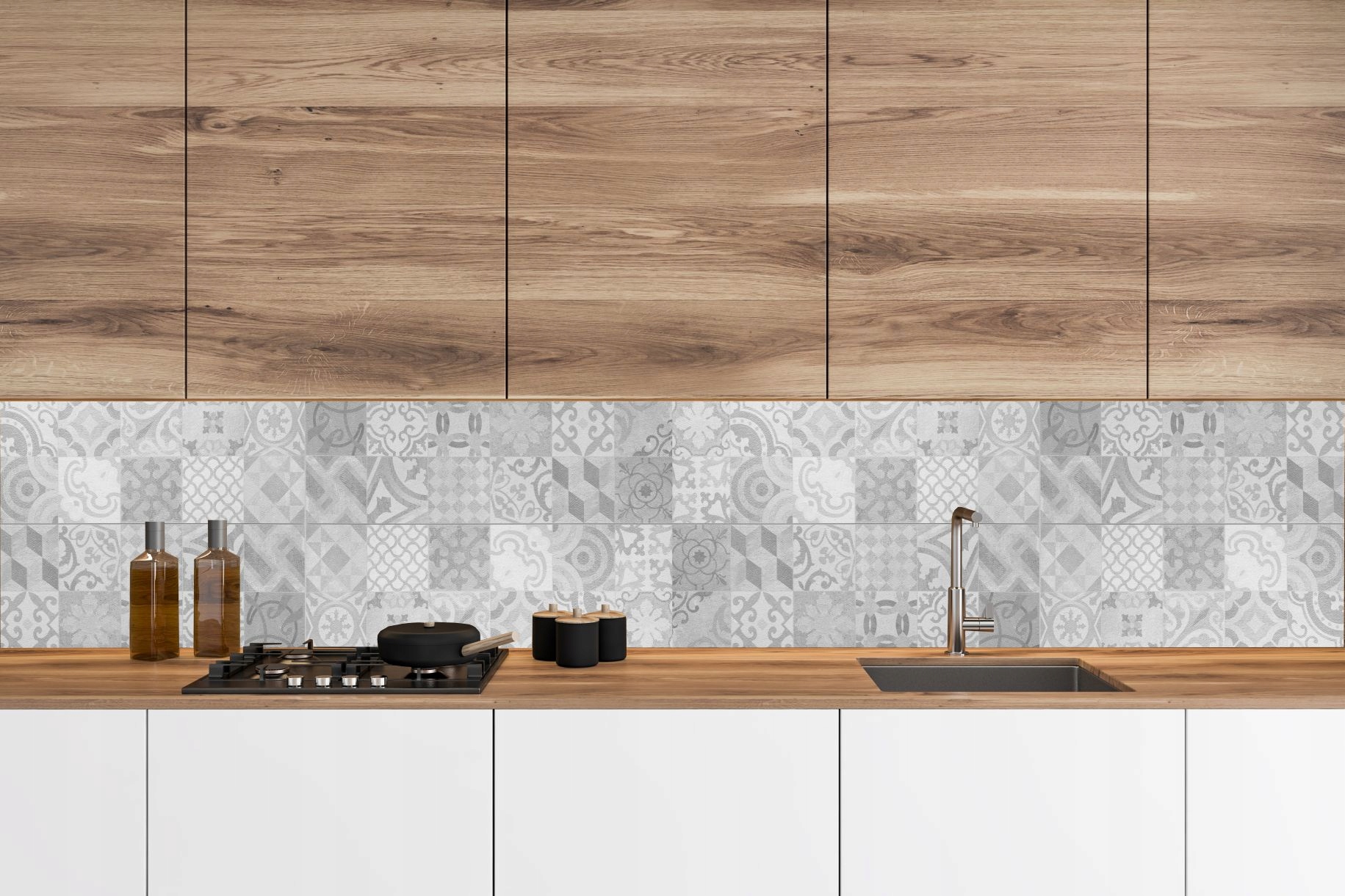 SAMOPRZYLEPNA FOTOTAPETA DO KUCHNI SZARE KAFLE Marka EObraz