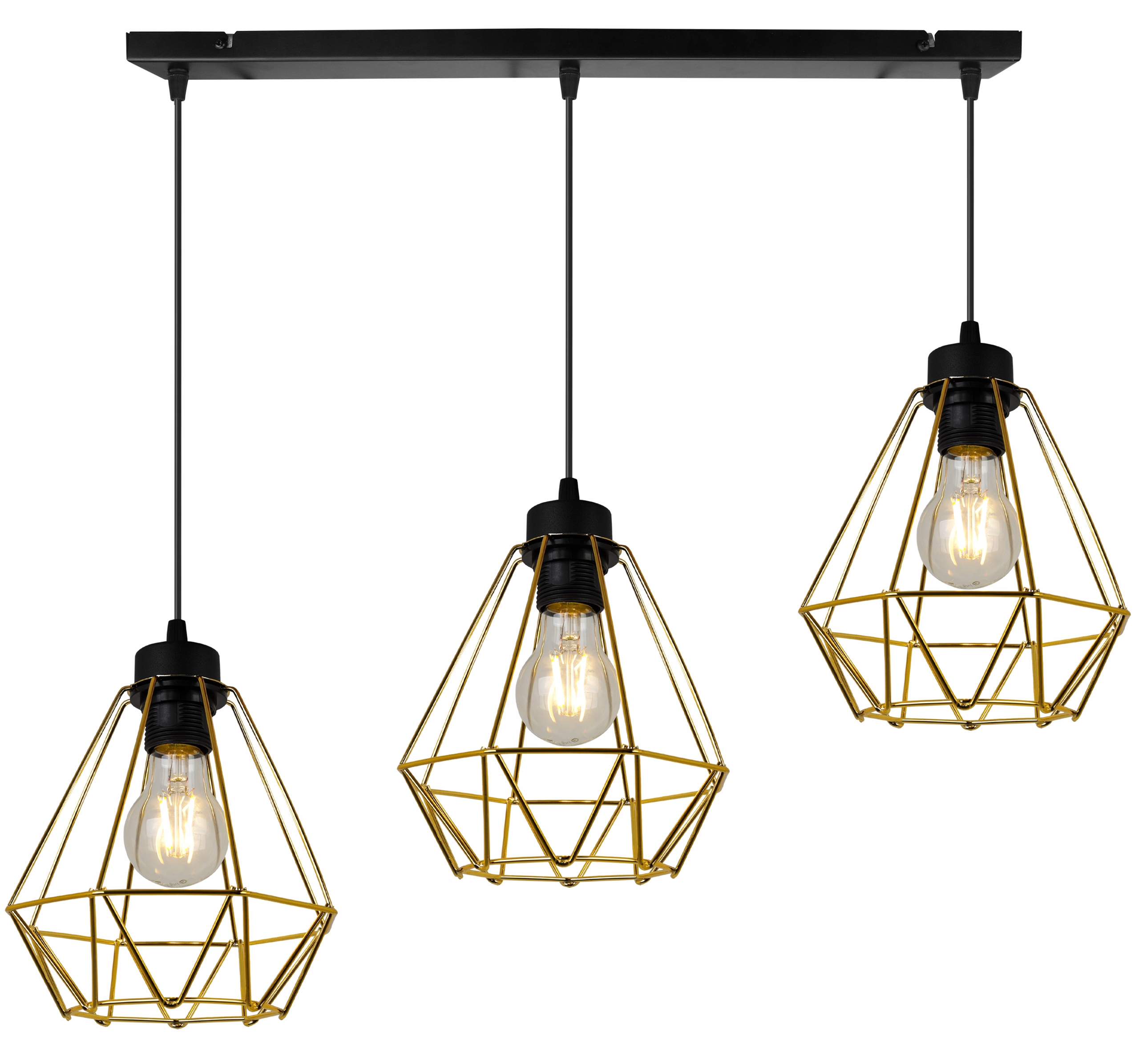 Závěsná Stropní Lampa Lustr Zlatý Loft Glamour Elegantní Trojitá