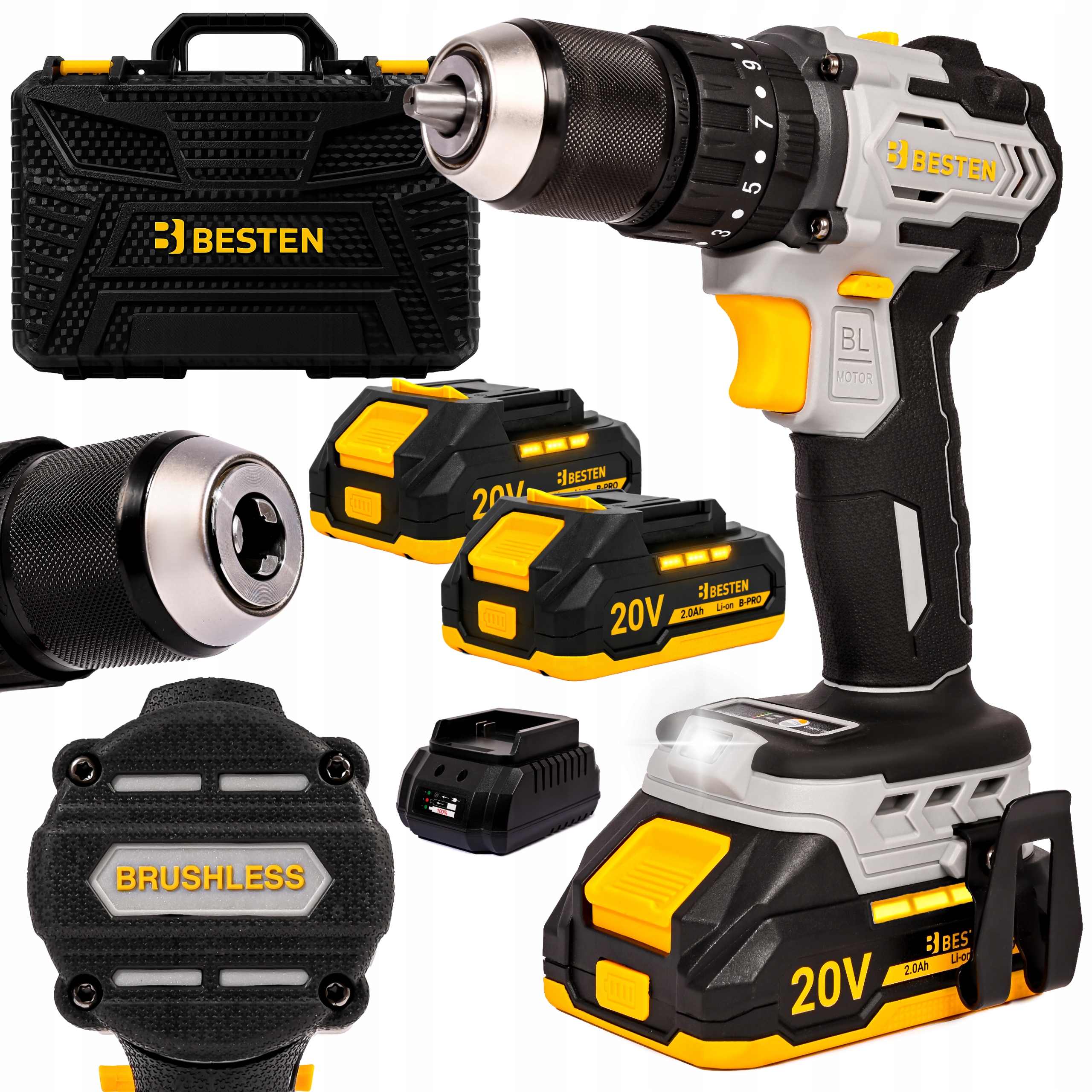 Wiertarko Wkrętarka akumulatorowa Udarowa Bezszczotkowa 75Nm 20V 2xAku 2.0