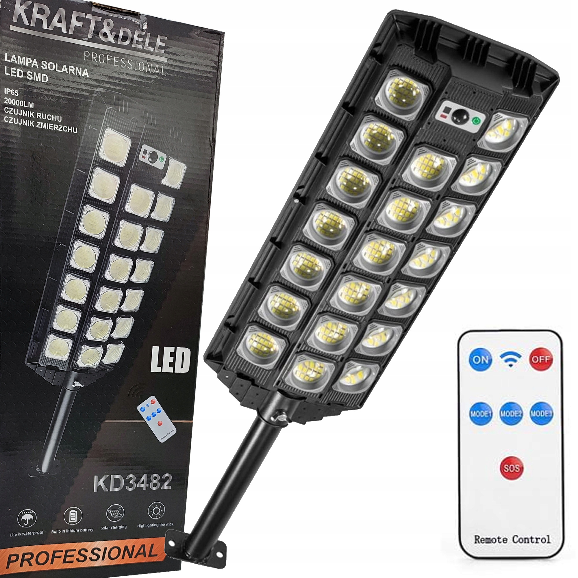Mocna Lampa Solarna Led Z Czujnikiem Ruchu Zmierzchu Ogrodowa Uliczna Pilot