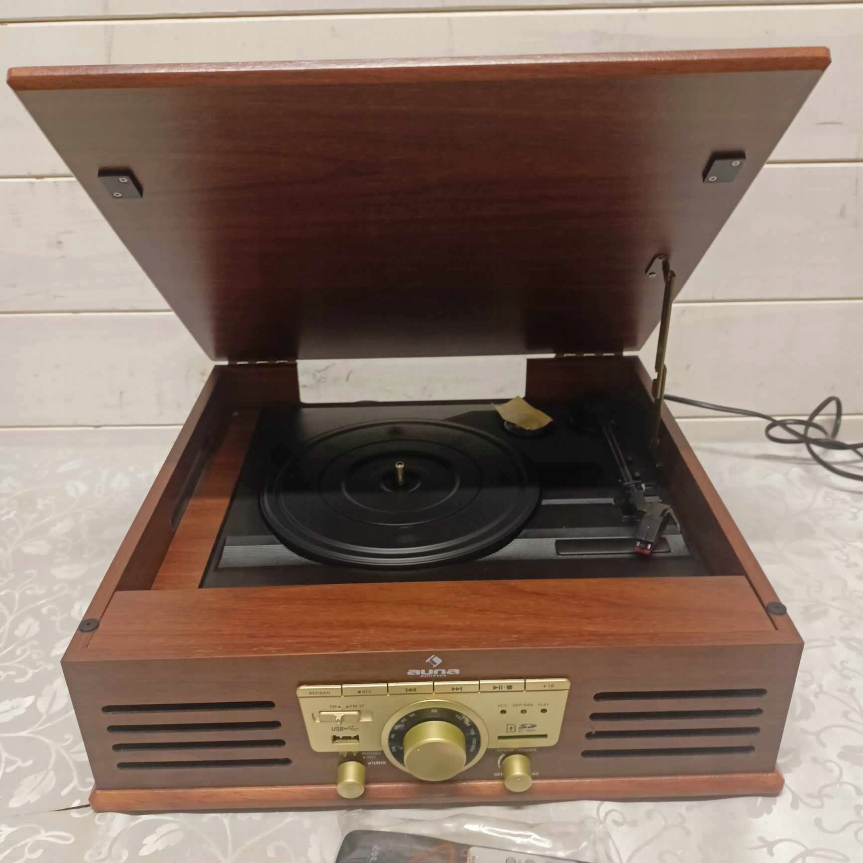 GRAMOFON Auna TT-92W brązowy Napęd paskowy